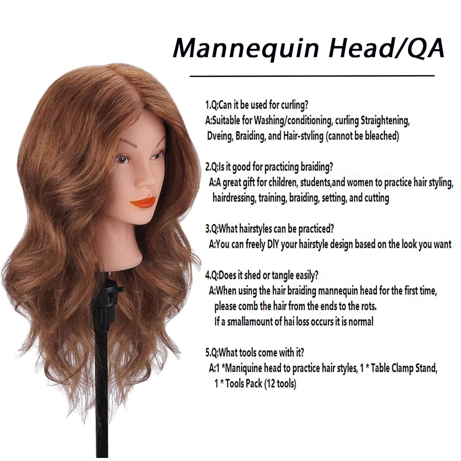 Detalle de TopDirect IEOJDE Cosmetology Mannequin Head with Dark Brown Human Hair