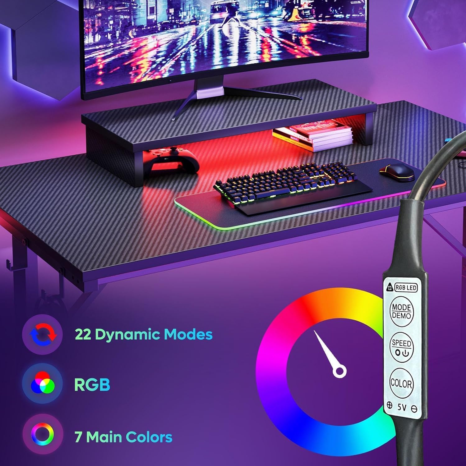 Thumbnail 5 de Bestier 106.6 cm Escritorio gaming LED
