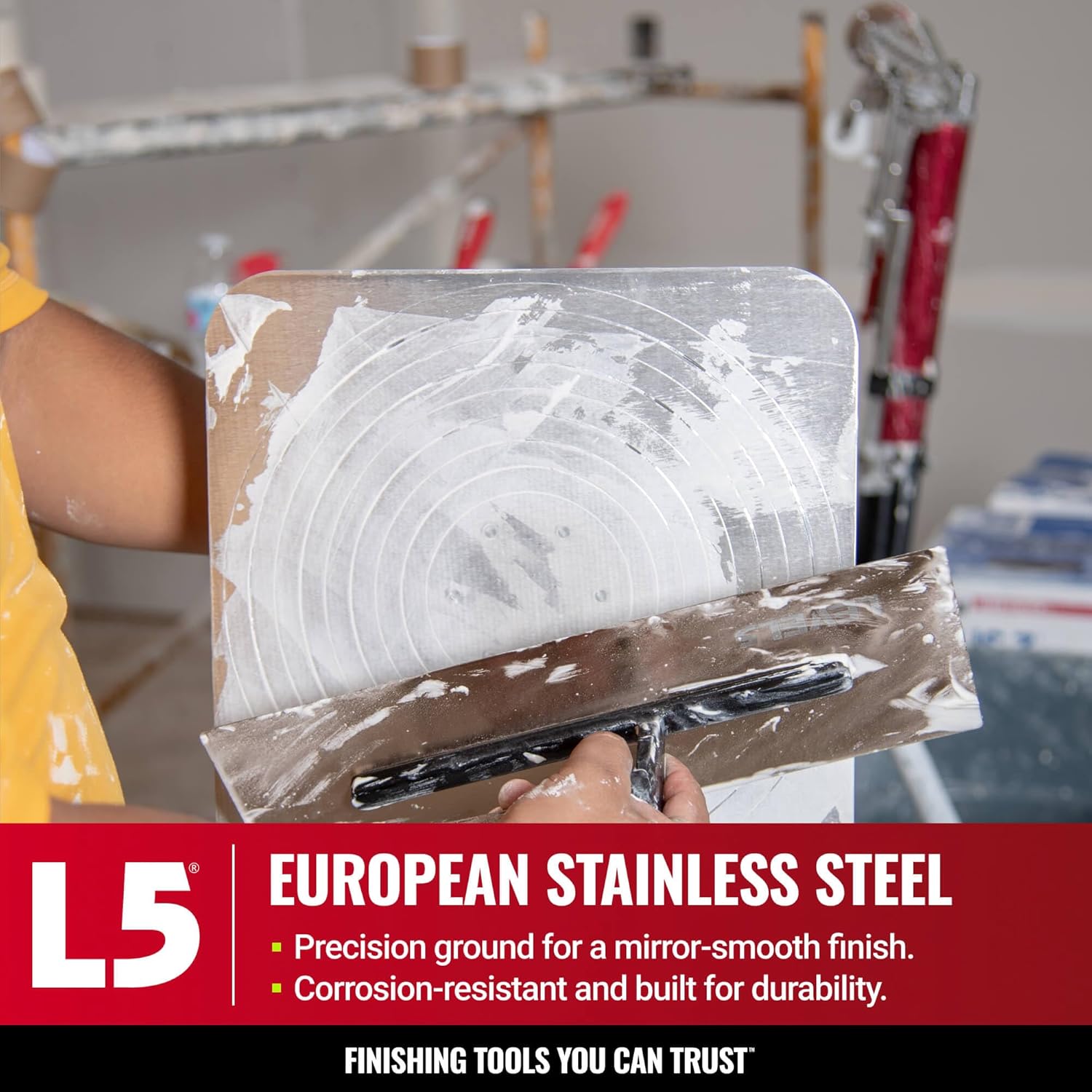 Detalle de LEVEL5 4-962 – szpachla do płyt g-k 35,5 cm, złote ostrze ze stali nierdzewnej