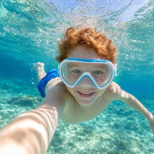 Detalle 2 de HIKOTEY Kinder Taucherbrille mit Stoffband – 180° Panorama, Anti-Nebel und Anti-Leck