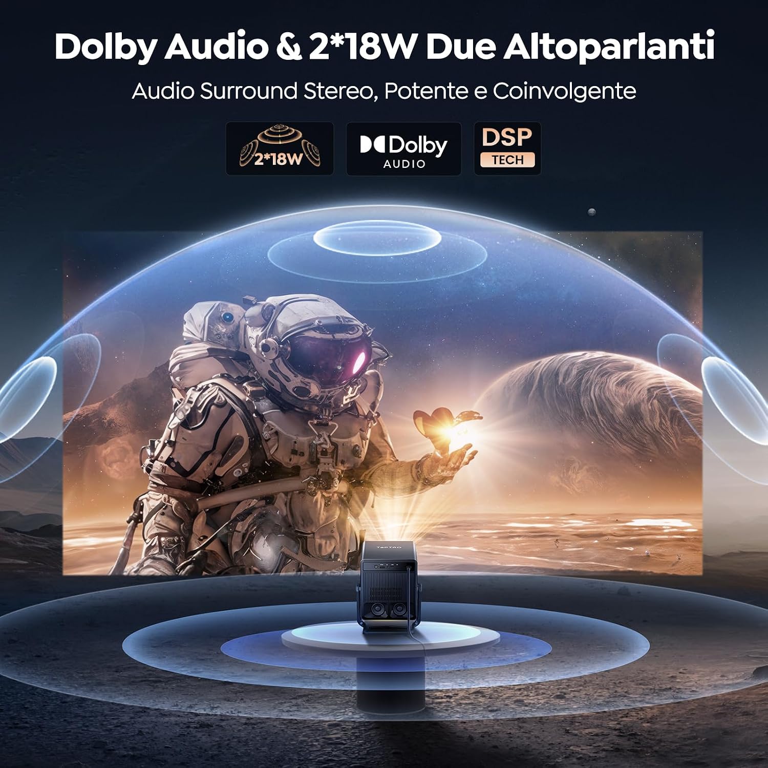 Detalle de Proiettore 4K TOPTRO A2 con VIDAA, Dolby Audio e AirPlay: cinema in casa senza ingombro