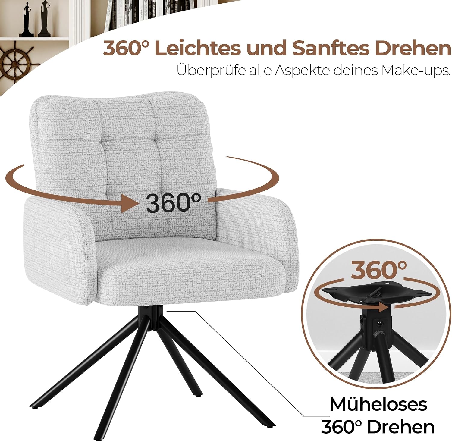 Detalle de Luxstein HM044146 Swivel Tub Chair with Double Backrest and Metal Frame