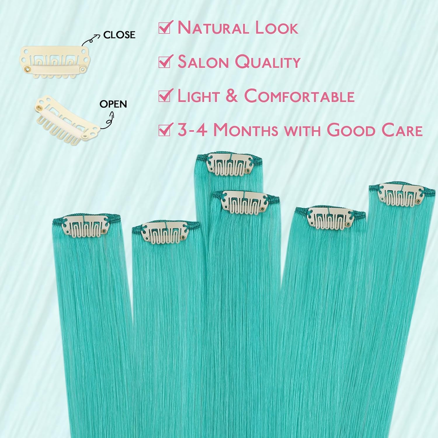 Thumbnail 3 de WENNALIFE TealGreen Clip-in Extensions aus Remy-Echthaar (35 cm, 6 Clips, 30 g)