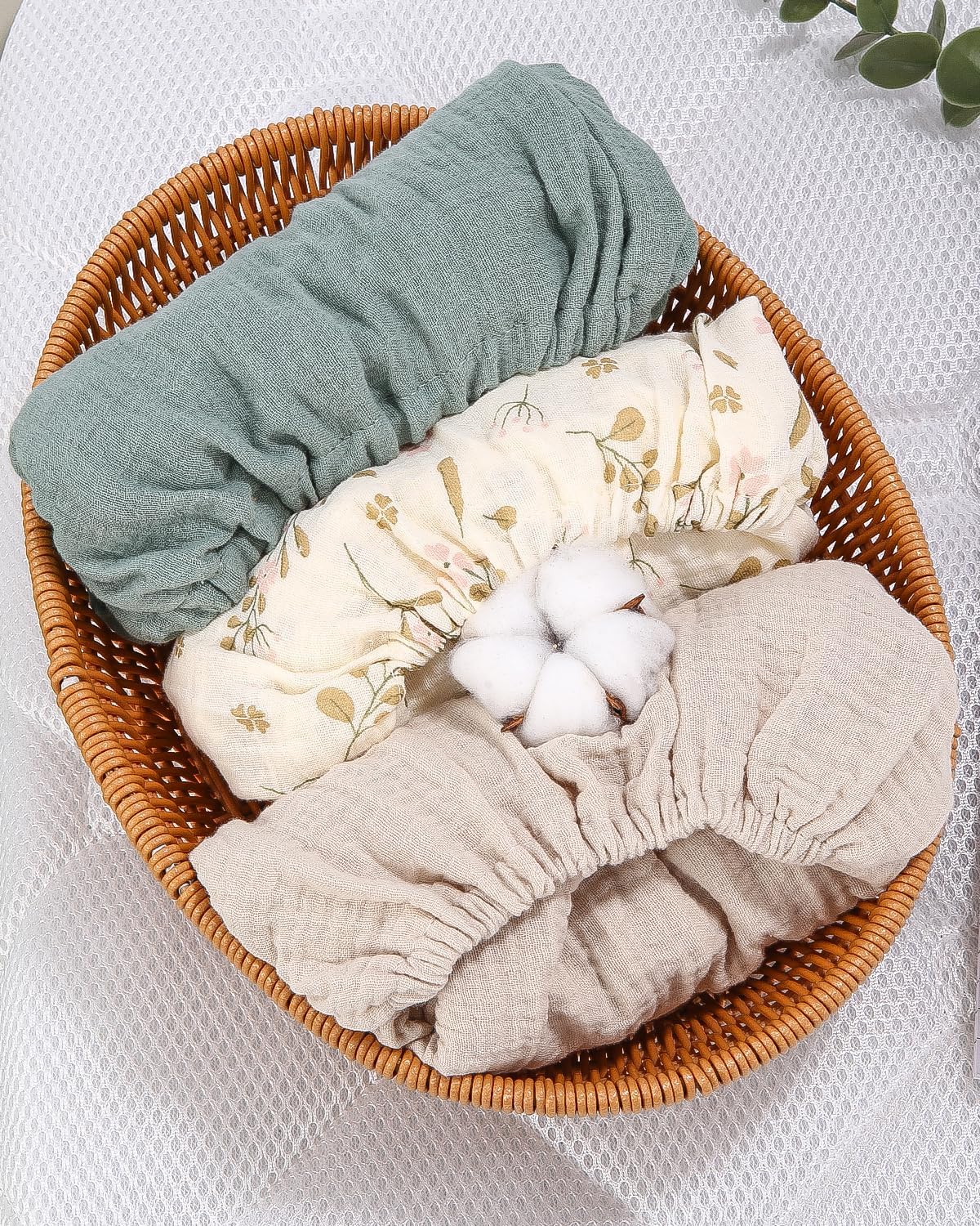 Thumbnail 4 de Hixava 3er-Pack Baby-Bettlaken aus Musselin-Baumwolle (Spannbettlaken) für 83 x 43 cm
