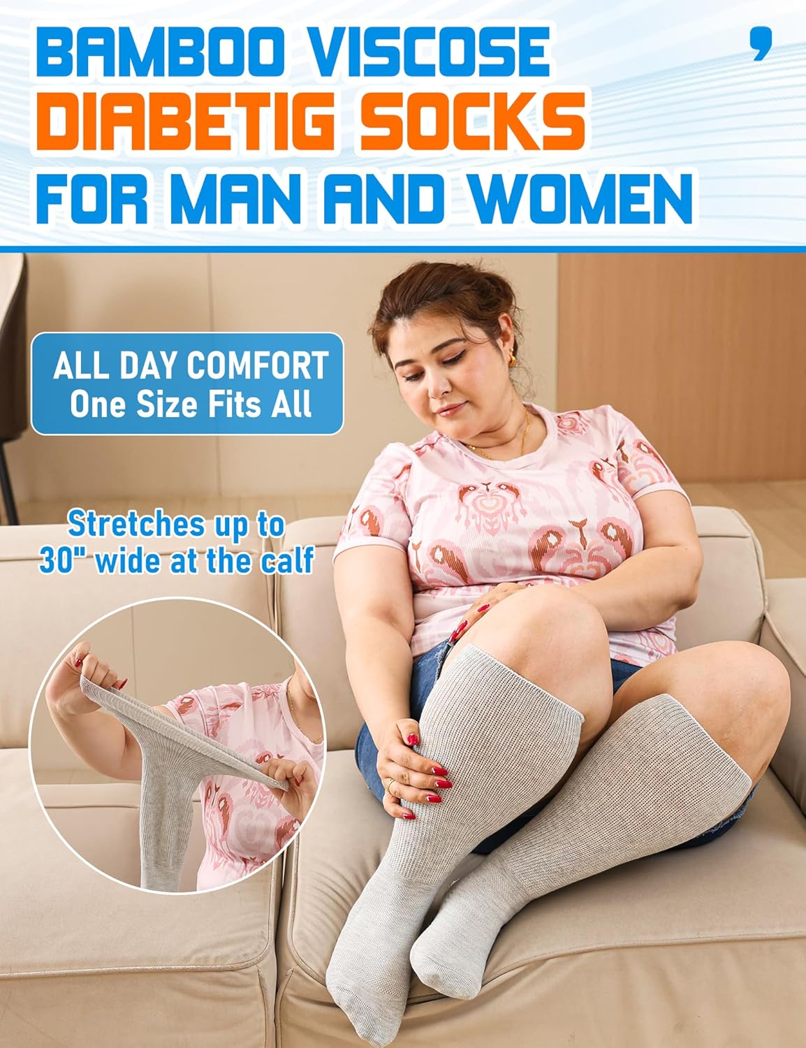 Thumbnail 3 de Orthostride Wide Diabetic Socks (3 Pairs) – Extra Long Edema & Lymphedema Socks, Loose Non-Binding Fit