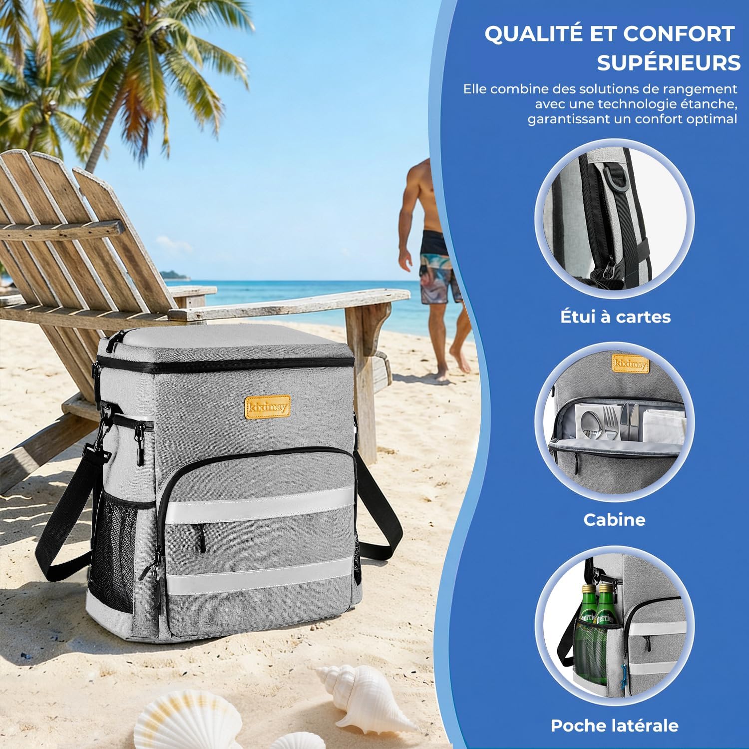 Detalle de Sac à Dos Isotherme 30L Pliable – Grand Capacité, Maintien au Frais 24H, Gris
