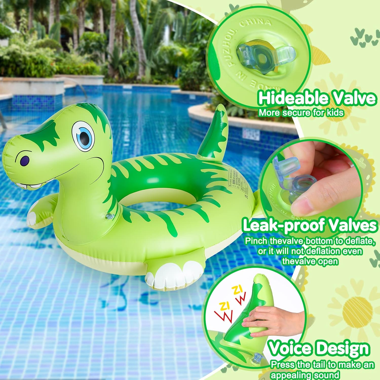 Thumbnail 3 de Yellcetoy Dinosaur Pool Inflatable for Kids – Durable Swim Ring with Tail Sounds