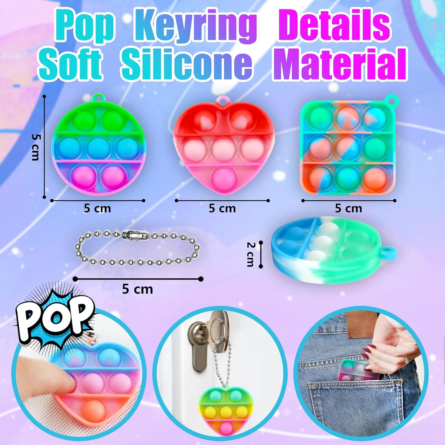Detalle 2 de TOANWOD 30PCS party bag pop bubbles keyrings