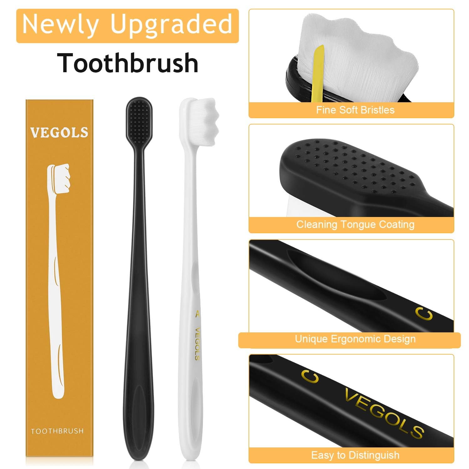 Thumbnail 2 de VEGOLS Extra Soft Toothbrush for Adults with Sensitive Gums — 6-Pack, 20000 Bristles, Floss-Tip, Ergonomic Non-Slip Handle