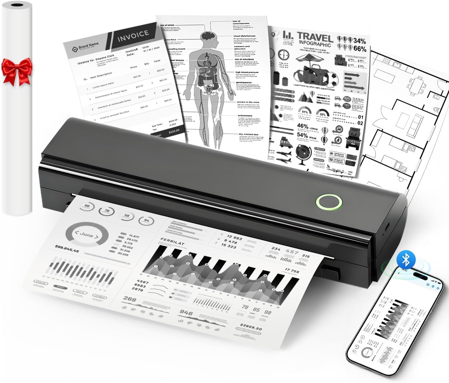 Detalle de NDYIN N80 Wireless Thermal Printer 8.5"