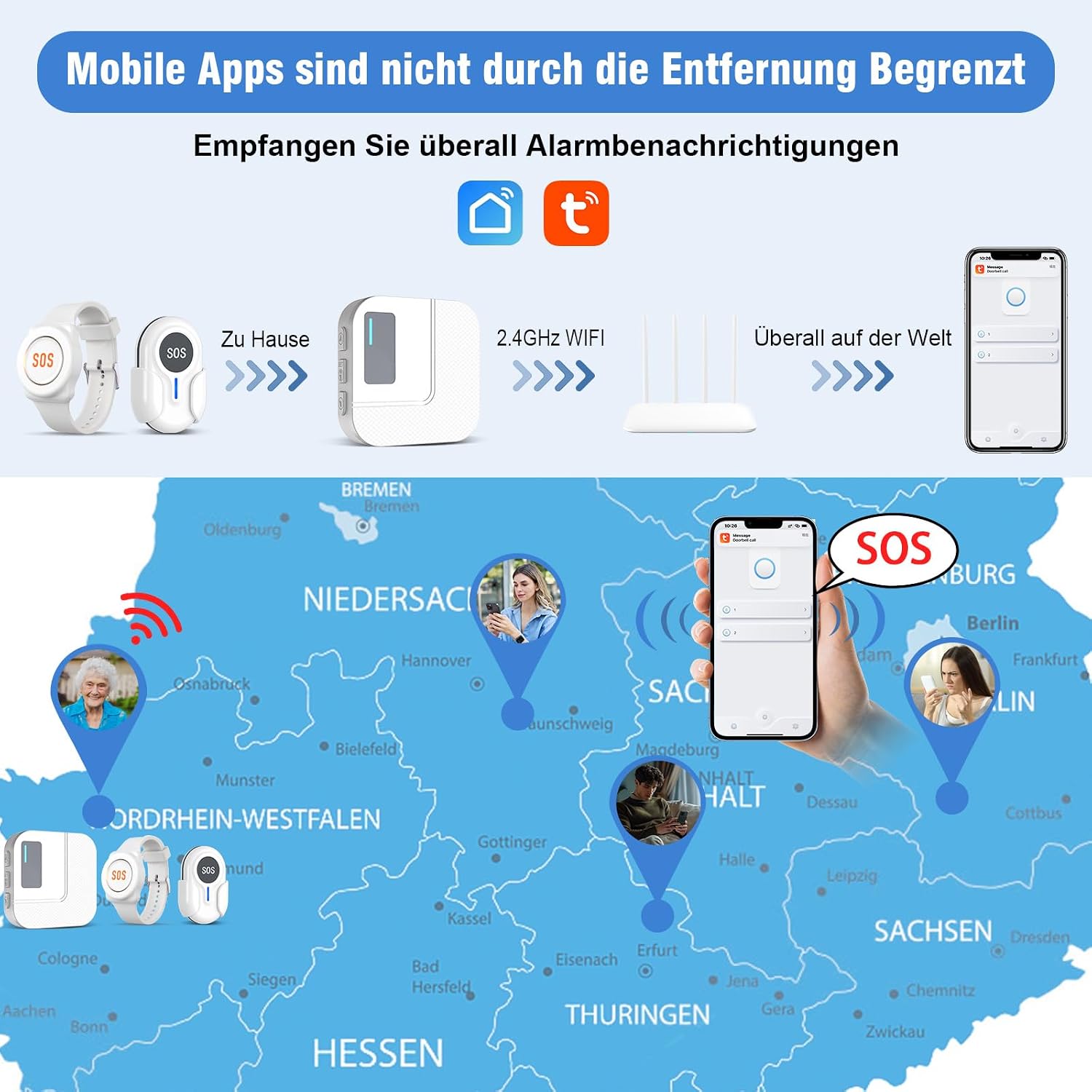 Detalle de DAYTECH Notrufknopf für Senioren 1 Empfänger
