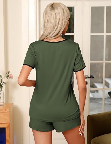 Detalle 2 de Ekouaer Women's Two-Piece Pajama Set with Short Sleeves and Drawstring Shorts