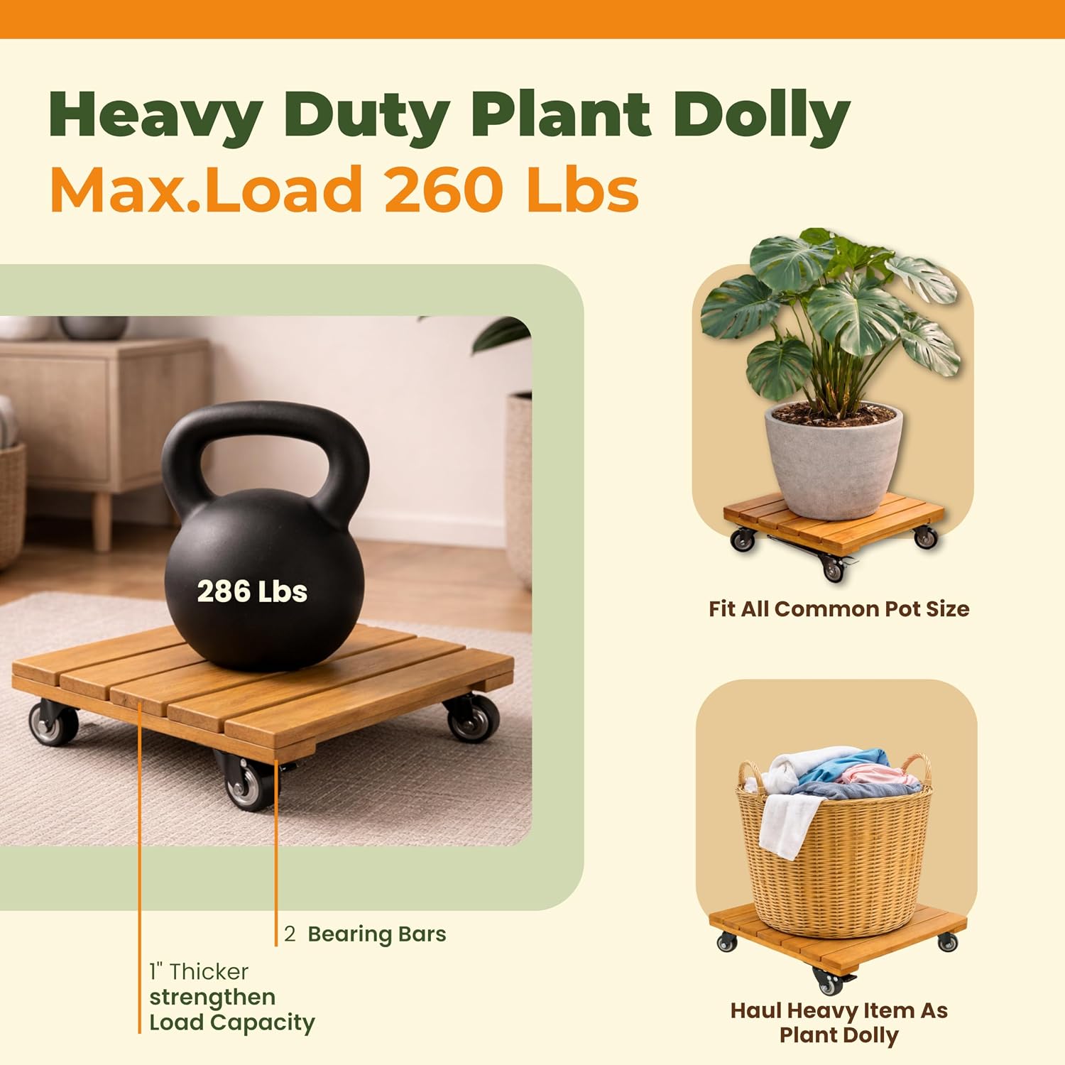 Detalle 2 de Jurax Rolling Plant Caddy, Acacia Wood