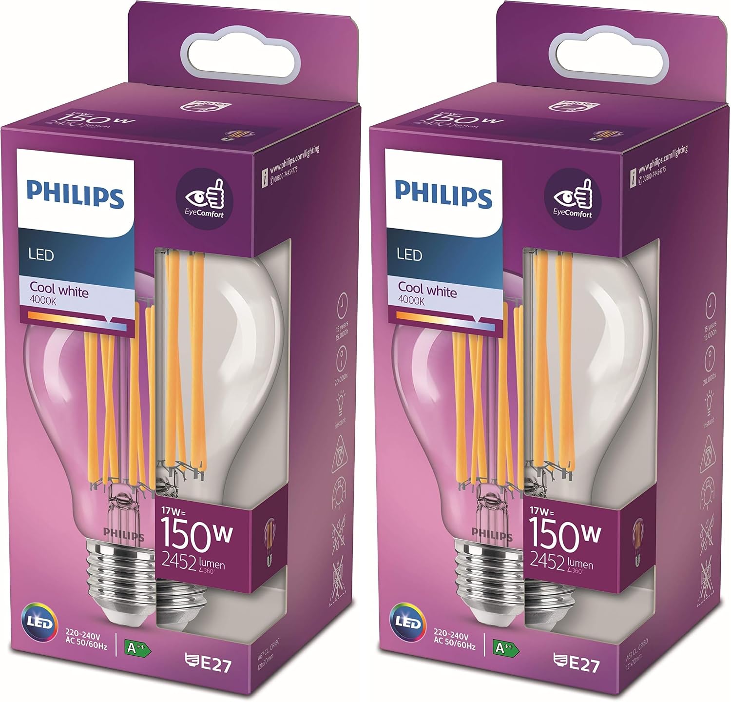 Thumbnail 6 de Philips LED Classic E27 150 W a goccia — filamento trasparente, bianco neutro 4000 K