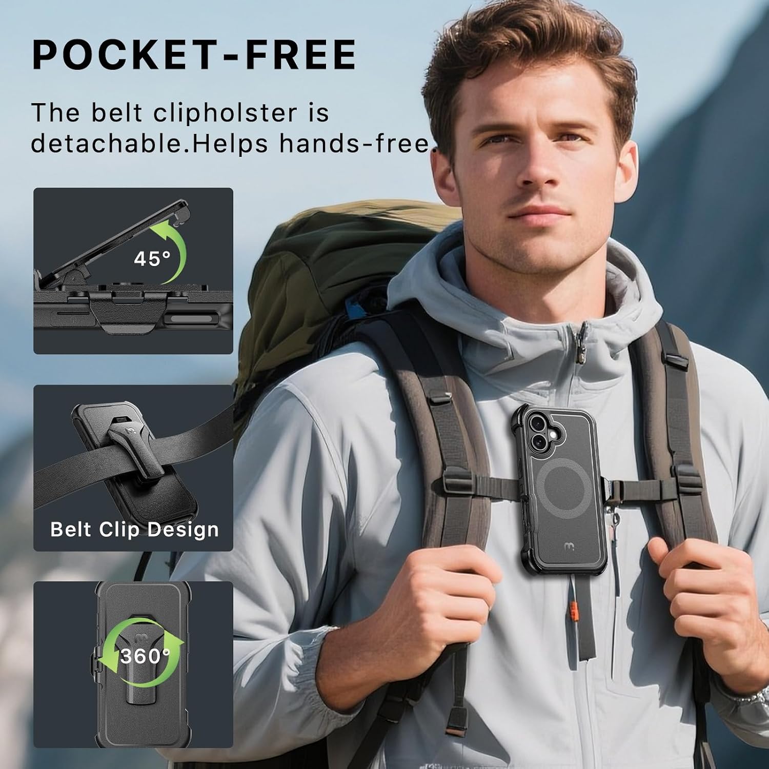 Thumbnail 4 de M MYBAT PRO Maverick Series Case for iPhone 17 with Belt Clip Holster (MagSafe Compatible) w/ Screen Protector & 360° Kickstand