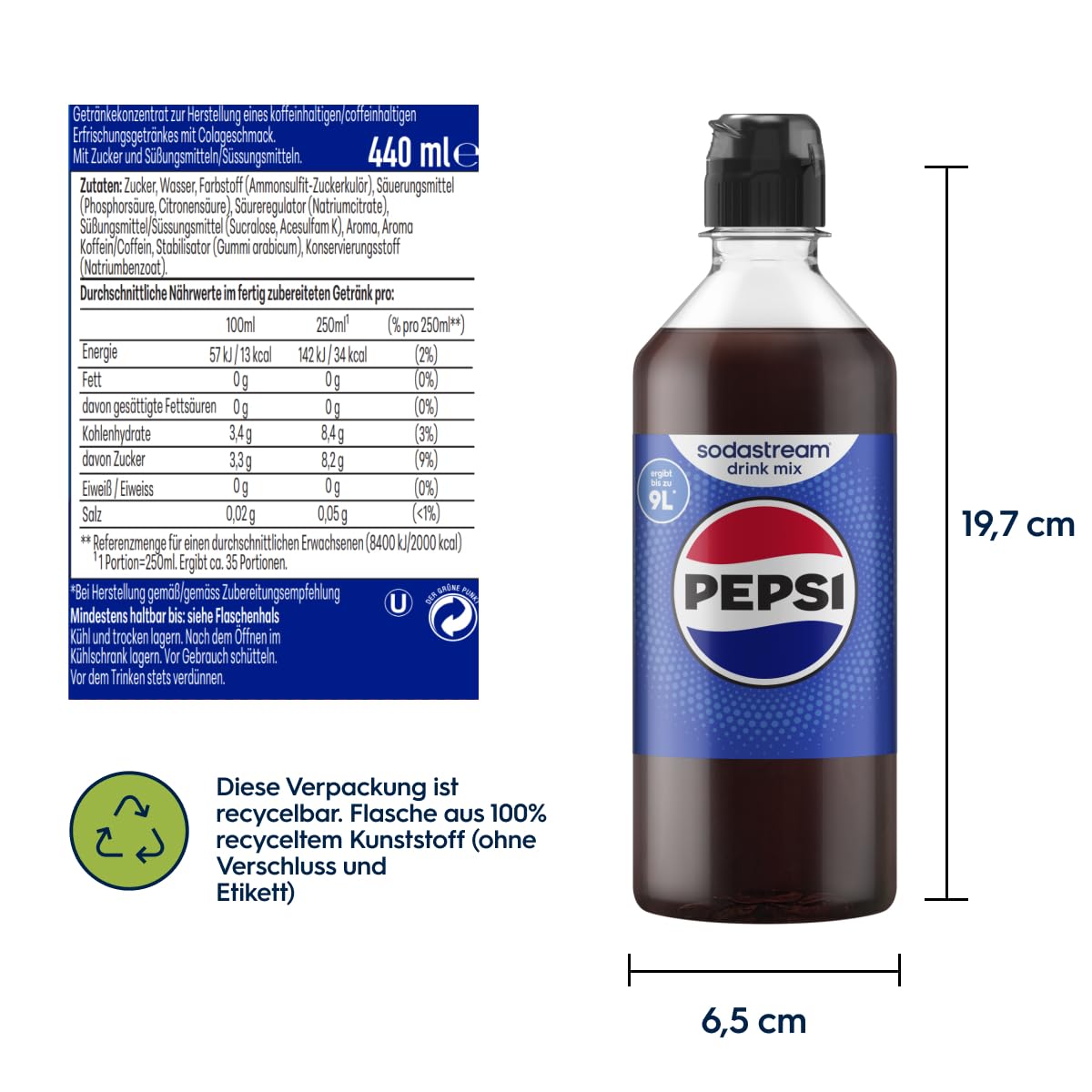 Detalle 2 de Sodastream drink mix Pepsi – 4er Pack (4 × 440 ml) für gesprudeltes und stilles Wasser