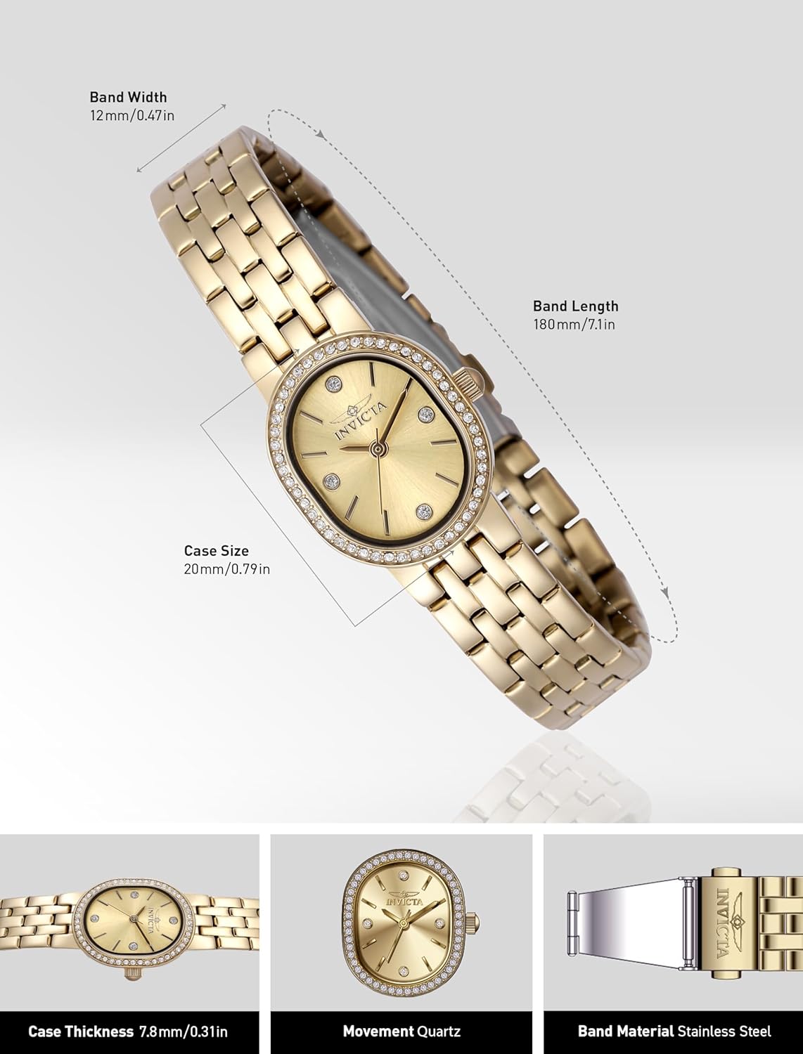 Thumbnail 2 de Invicta Angel 48135 pour femme : montre quartz acier inoxydable 20 mm, cadran doré