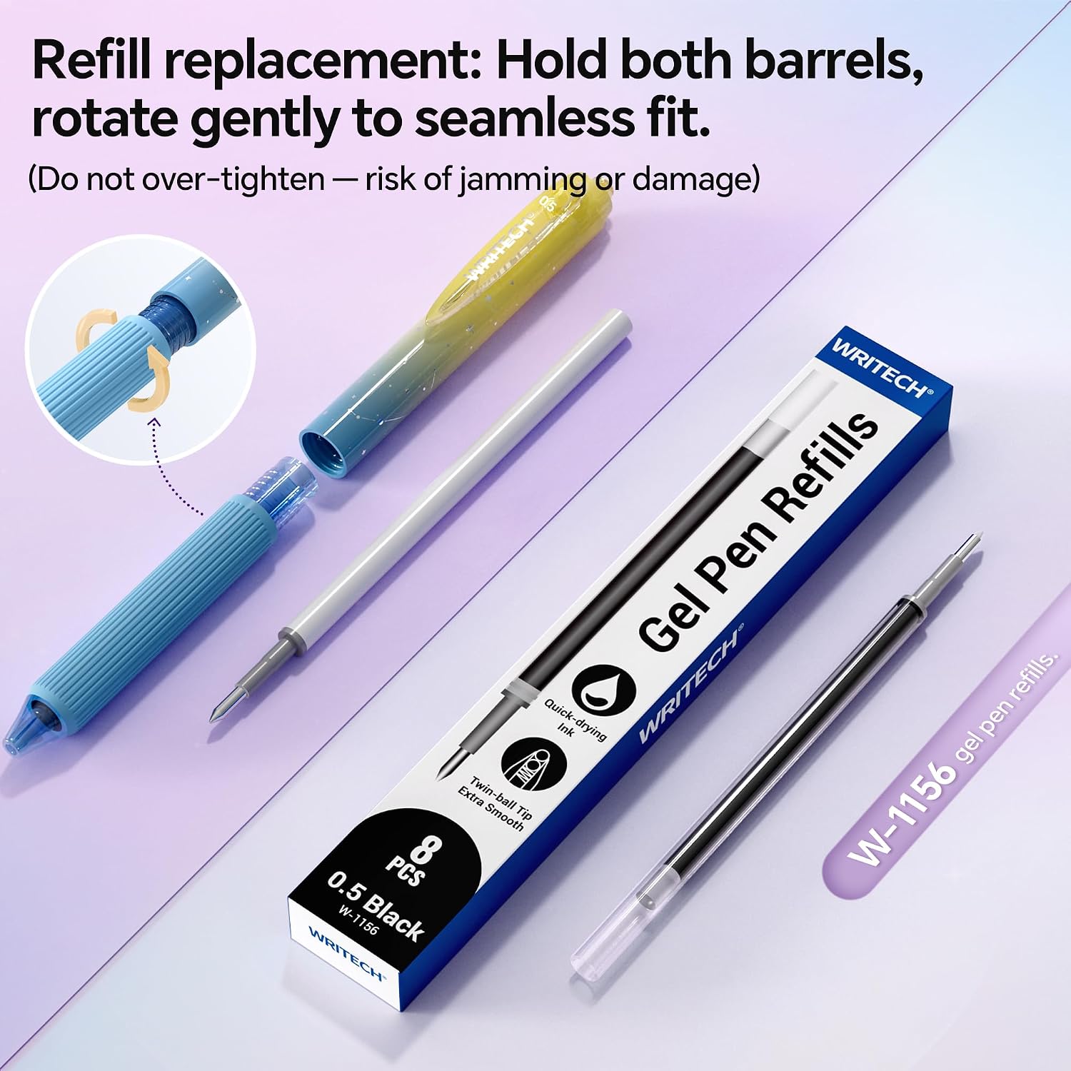 Detalle de WRITECH ネビュラペンセット ジェルペン 0.7mm ブラックインク・静音ノック式 6本セット