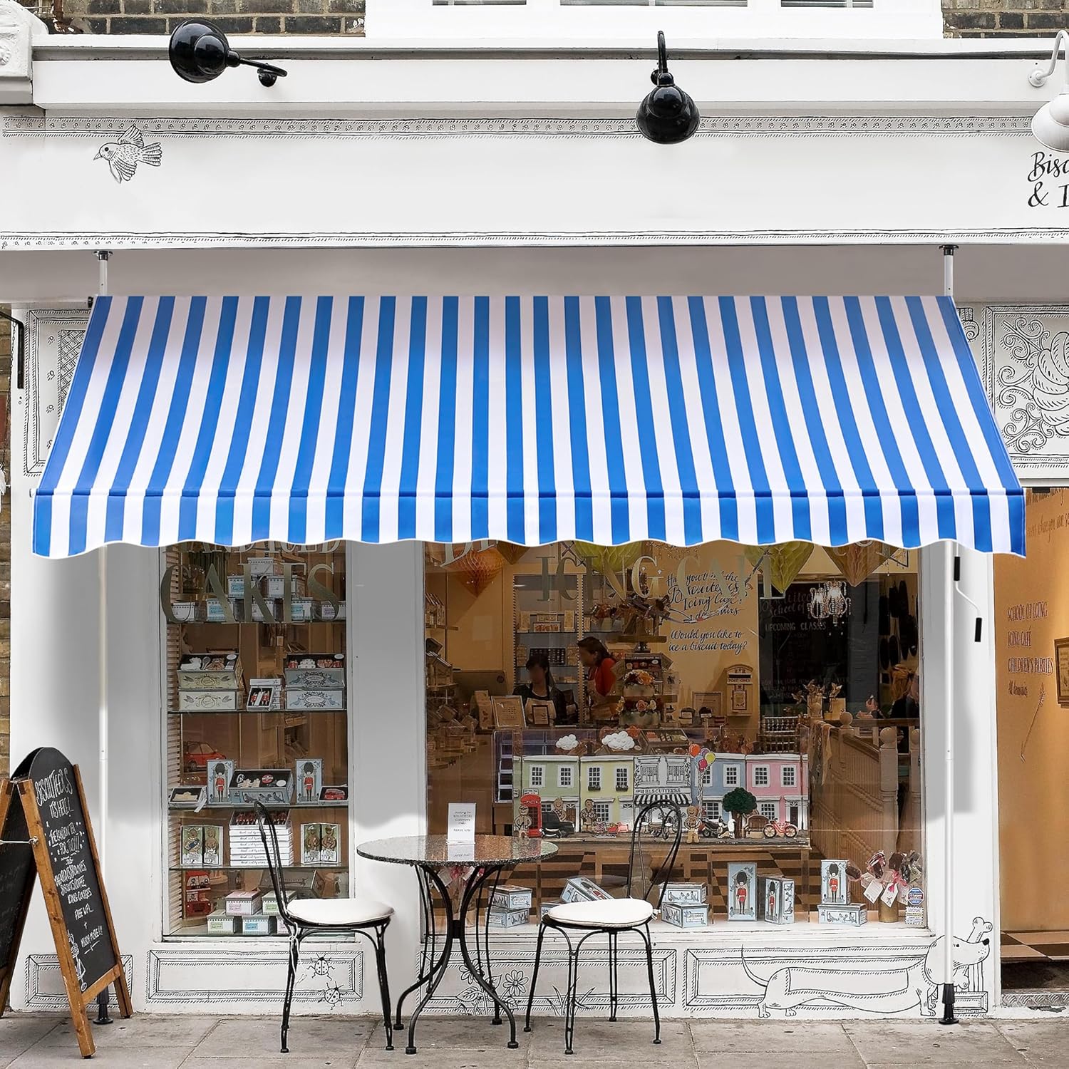 Detalle 2 de Yaheetech Tenda da Sole per Balcone Esterno Veranda 250 × 120 cm – Telescopica, Ø Regolabile, Blu e Bianco