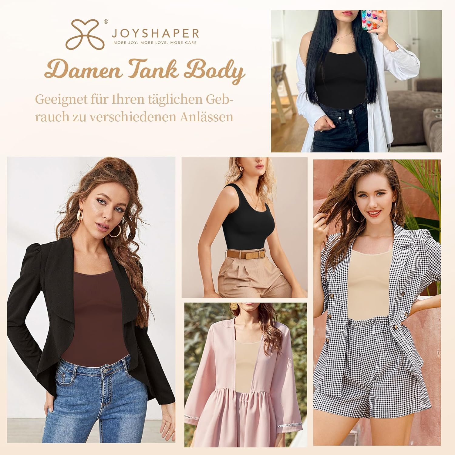 Detalle de Joyshaper Shapewear Damen Tank-Body mit Tanga – blickdichtes Bauchweg-Mieder, rückenfrei