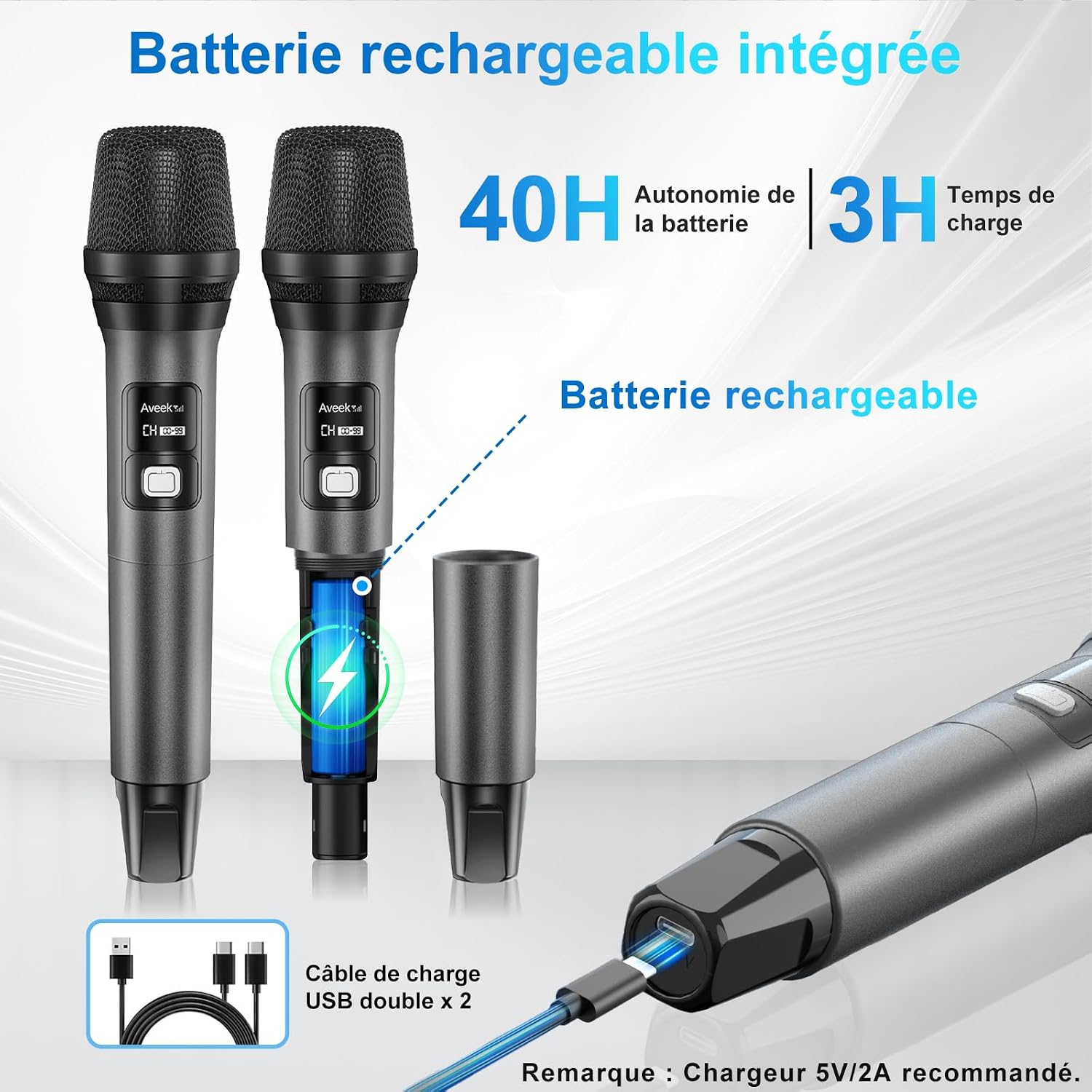 Detalle de Aveek PRO-06 draadloos microfoonsysteem met 4 microfoons, UHF en 80 m bereik