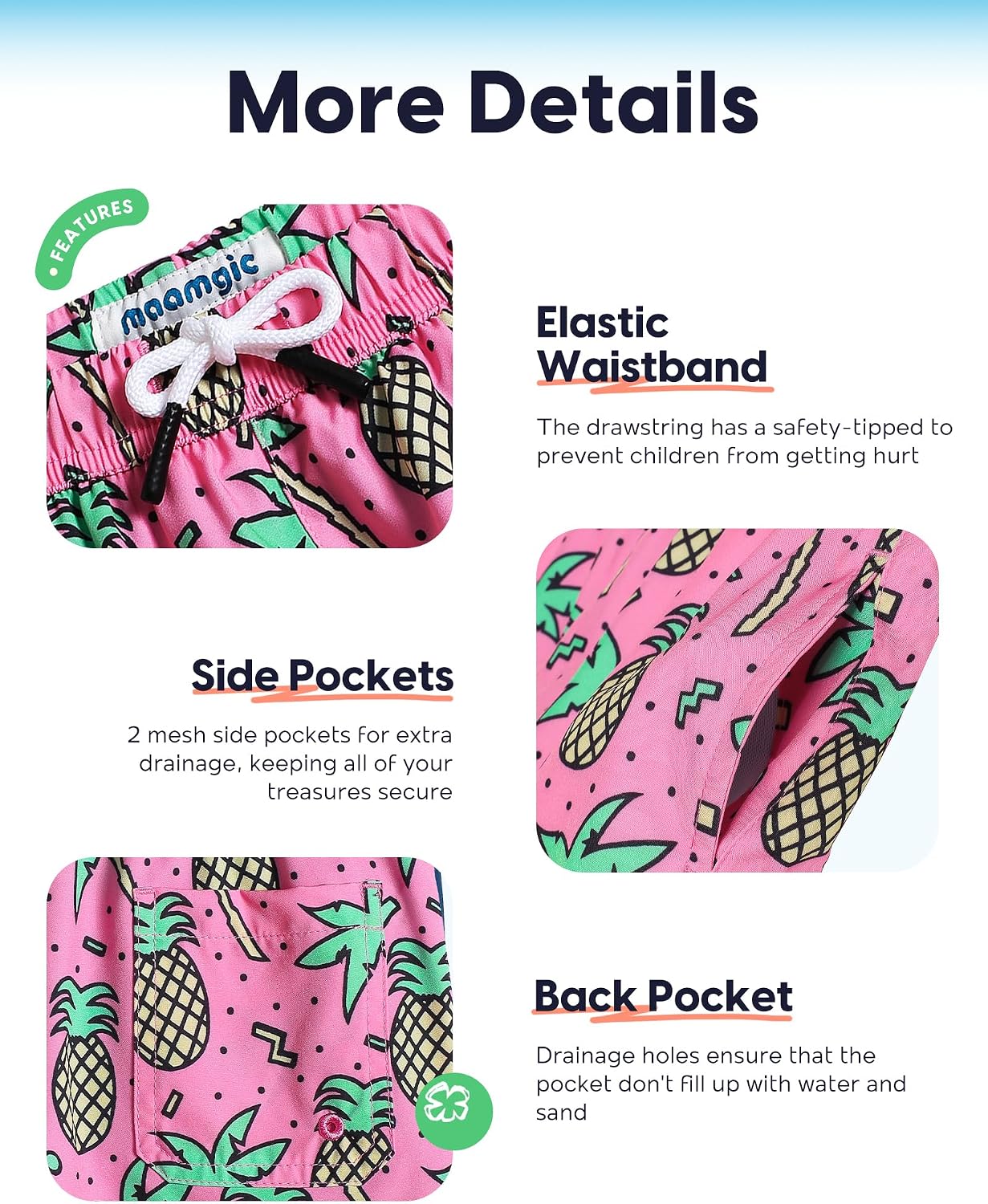 Detalle de maamgic Kids Compression Swim Trunks with Lined Comfort