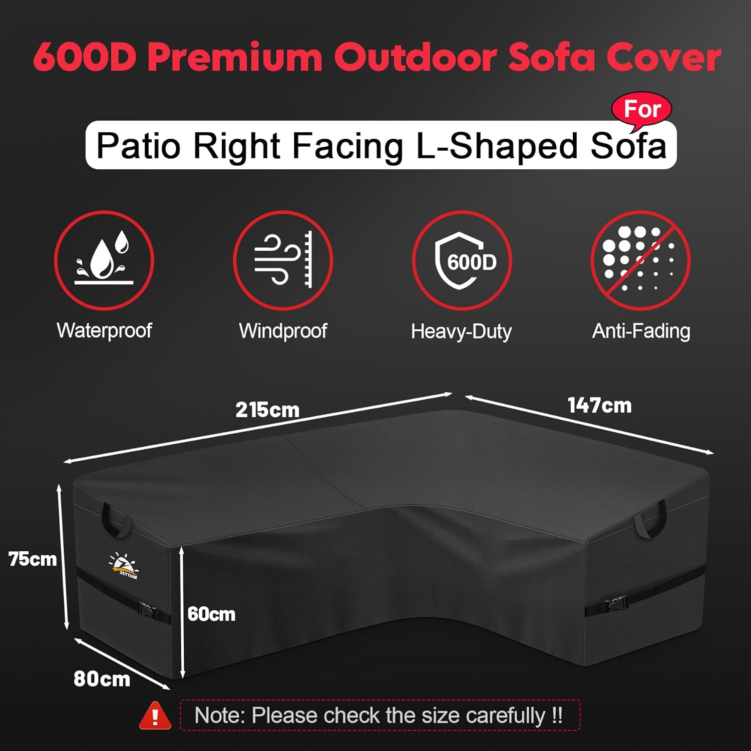 Thumbnail 1 de Zettum L-shaped garden furniture cover (waterproof, 600D PU) for corner sofa sets, 215 x 147 x 80cm