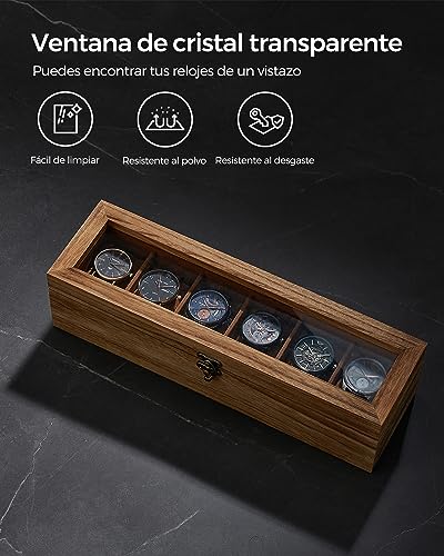 Thumbnail 4 de SONGMICS Caja para Relojes con 6 Compartimentos en Madera Maciza