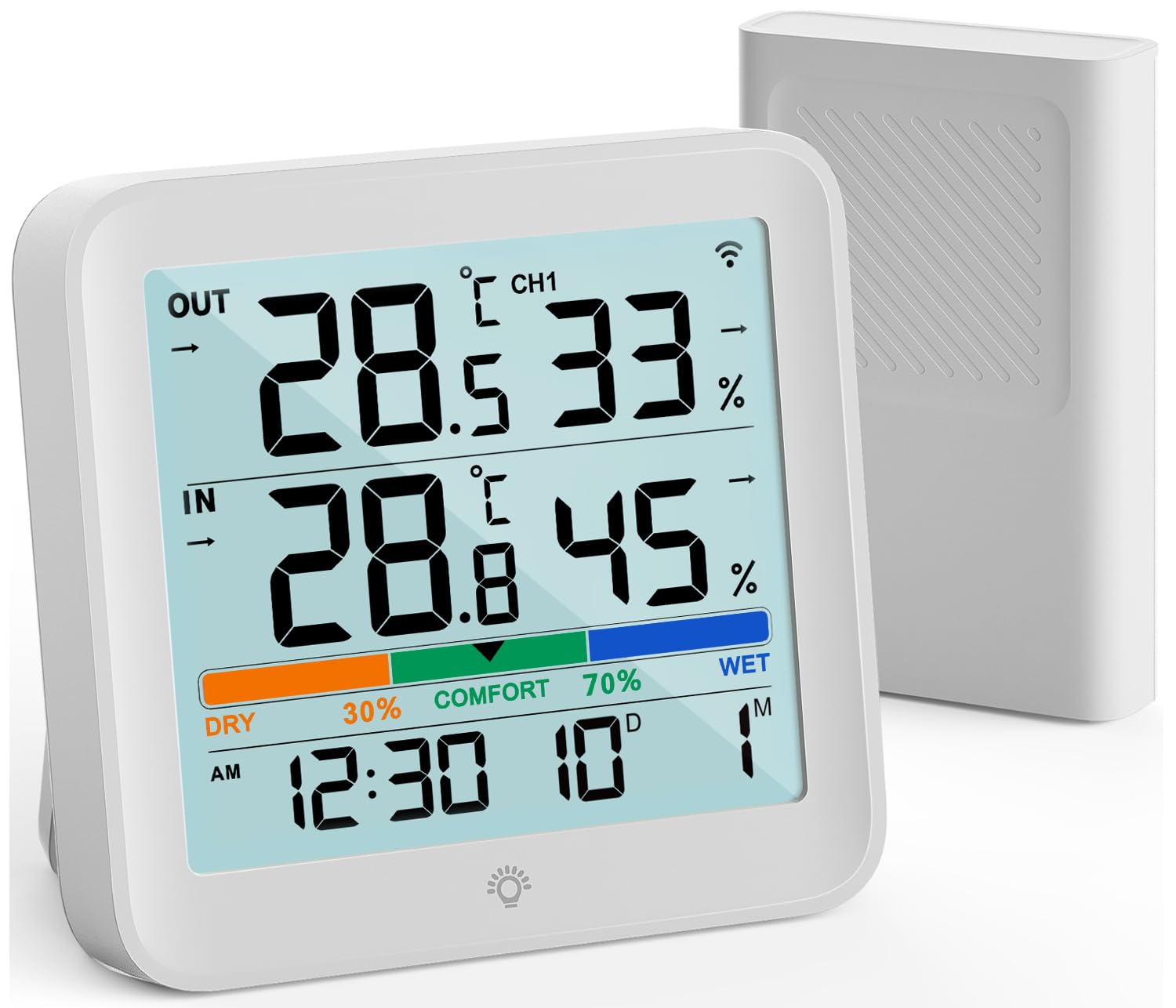 Detalle de VOCOO Termoigrometro wireless digitale per interno ed esterno con 1 sensore remoto, retroilluminazione e sensore IP43