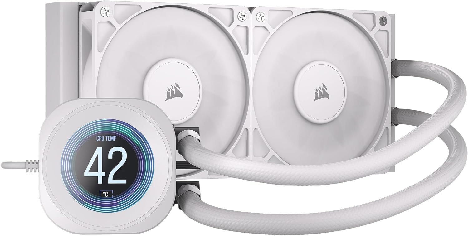 Detalle de Corsair Nautilus 240 RS LCD Liquid CPU Cooler with 2x RS120 Fans (White)