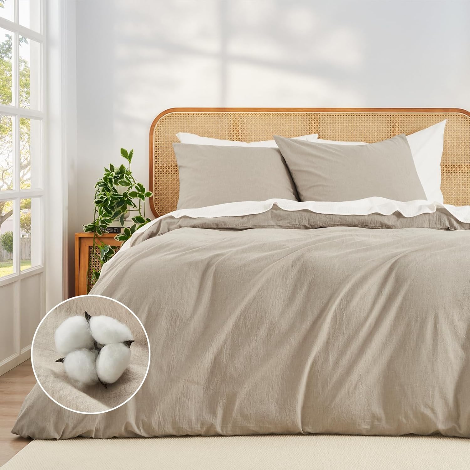 Detalle de Duvetnova Bettwäsche 155x220 Baumwolle, beige