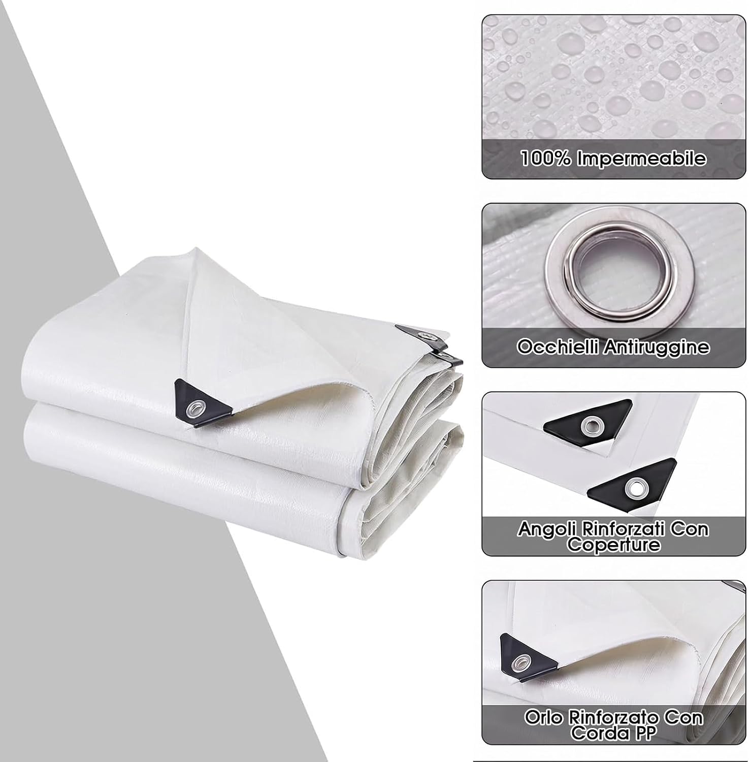 Detalle de Telo Impermeabile Esterno 2x3m in PE 180 g/m² con occhielli rinforzati: telone multiuso per mobili da giardino, barche, camion e altro