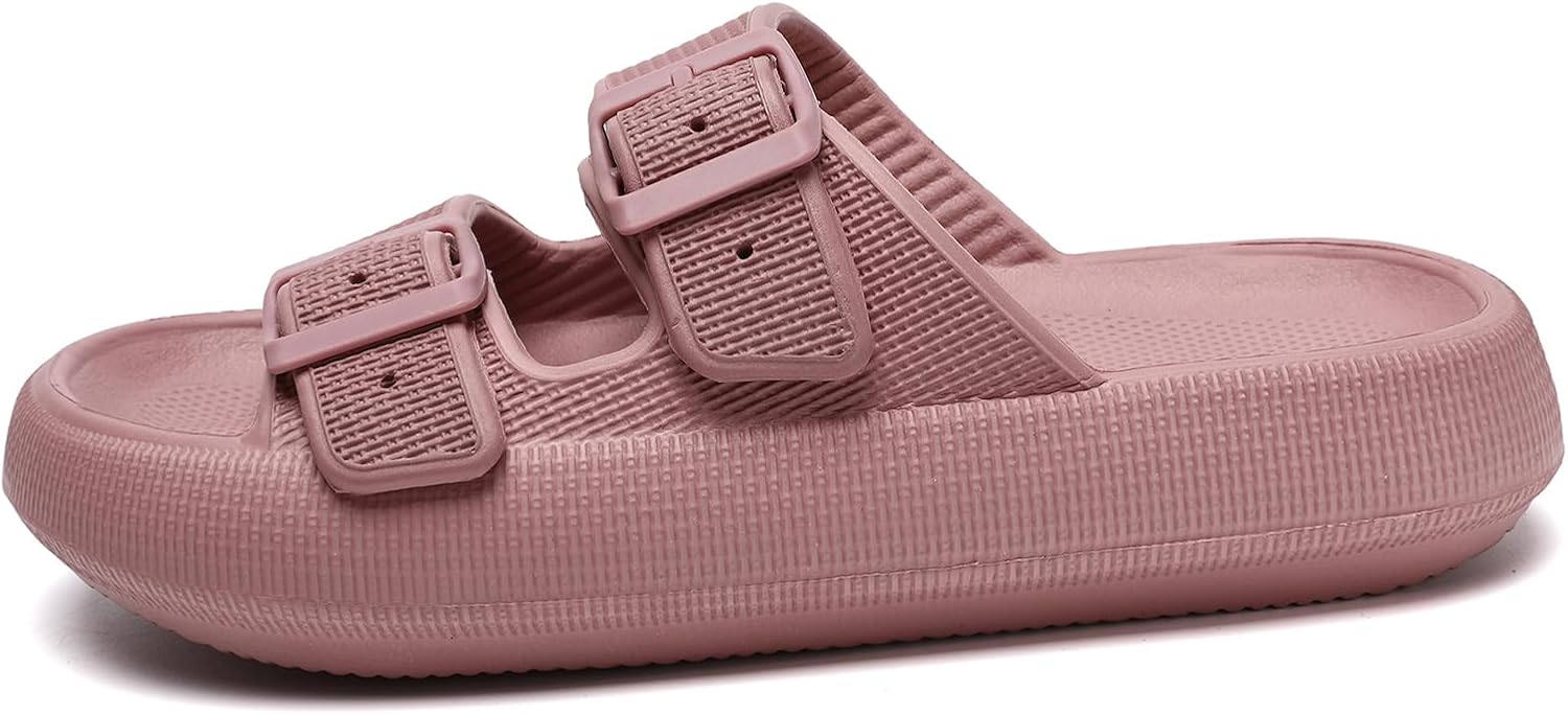Detalle de Waysoland Cozyslides Original Damen/Herren Wolkenschuhe: Verstellbare Schnallen, rutschfest, schnell trocknend, 4 cm Zwischensohle