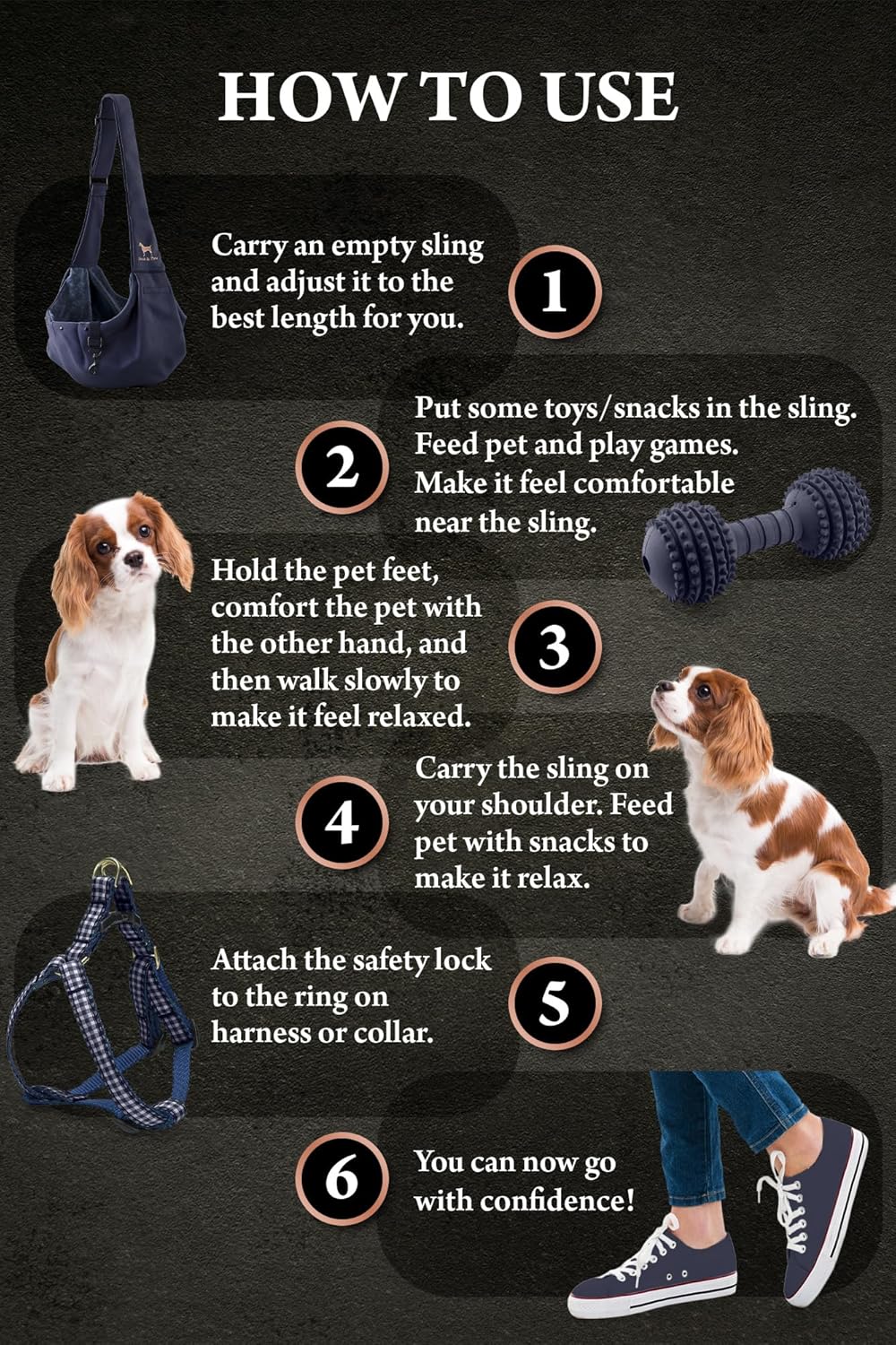 Detalle 2 de Noah & Paw dog sling carrier for small dogs (3–10 lb) with adjustable padded strap and double safety