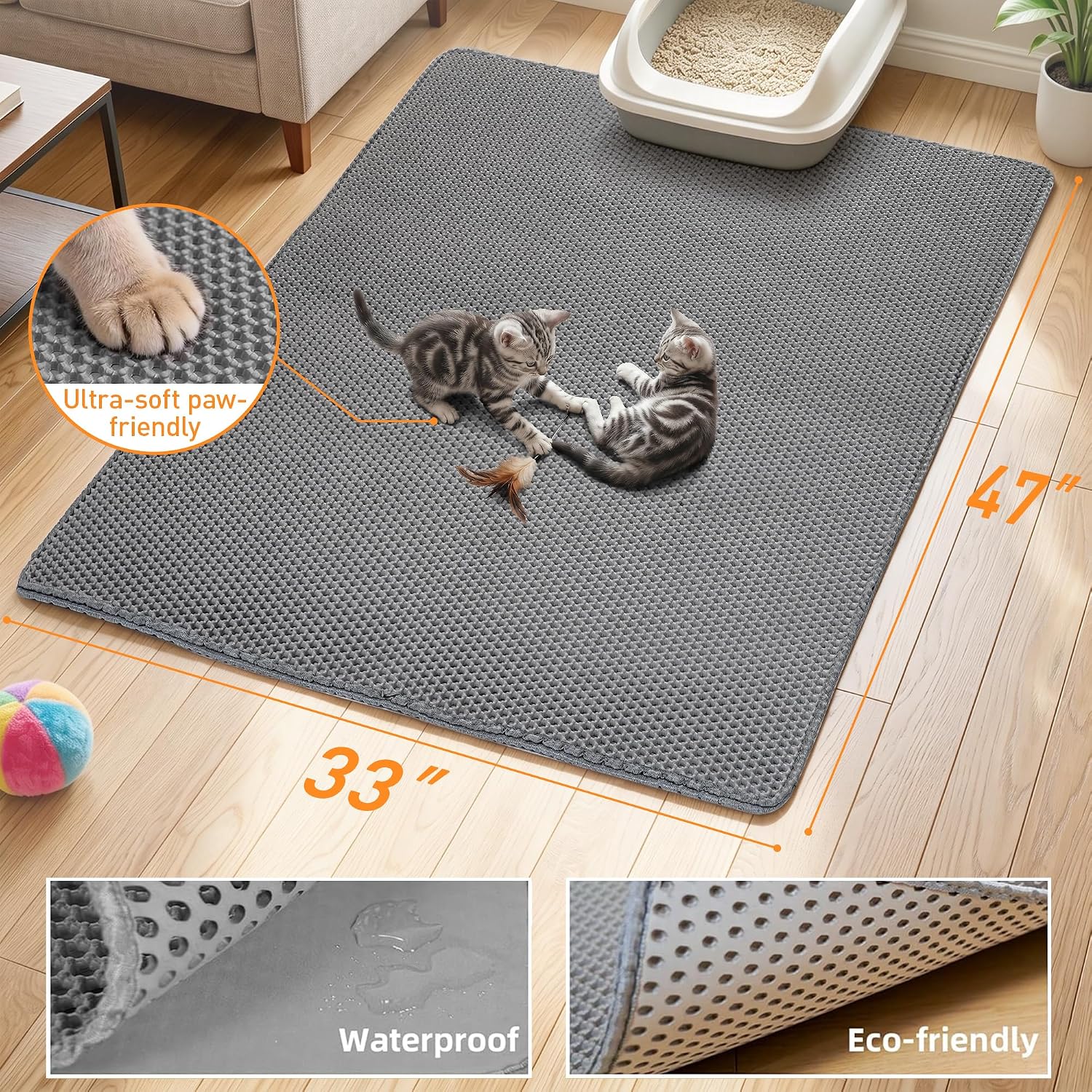 Detalle de Anywish P03-1006 Cat Litter Mat, 47" x 33" Double-Layer EVA