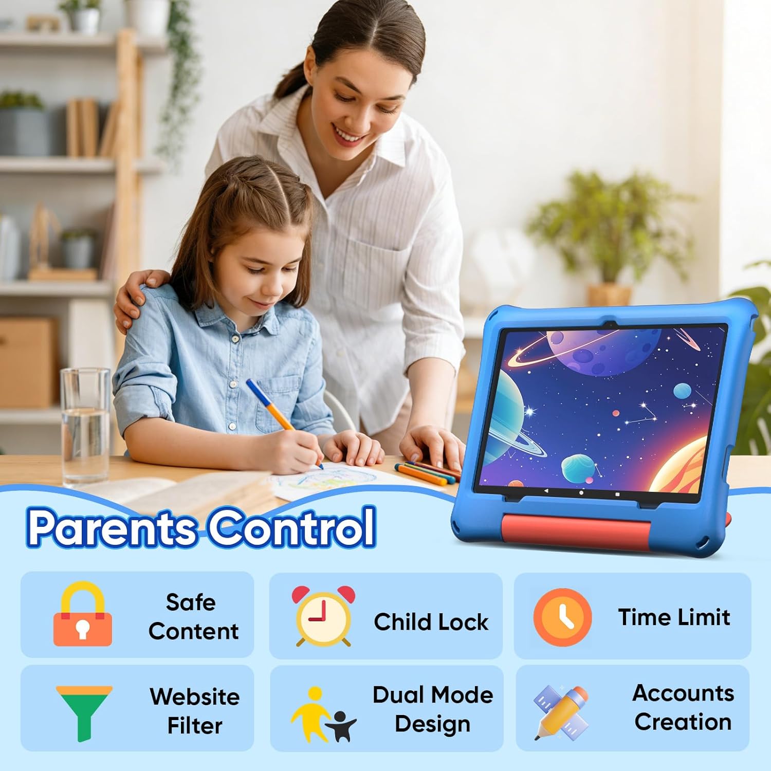 Thumbnail 2 de 10-inch Kids Tablet (Android 16) with Parental Control, Dual Camera, 24GB RAM + 64GB Storage (Expandable)