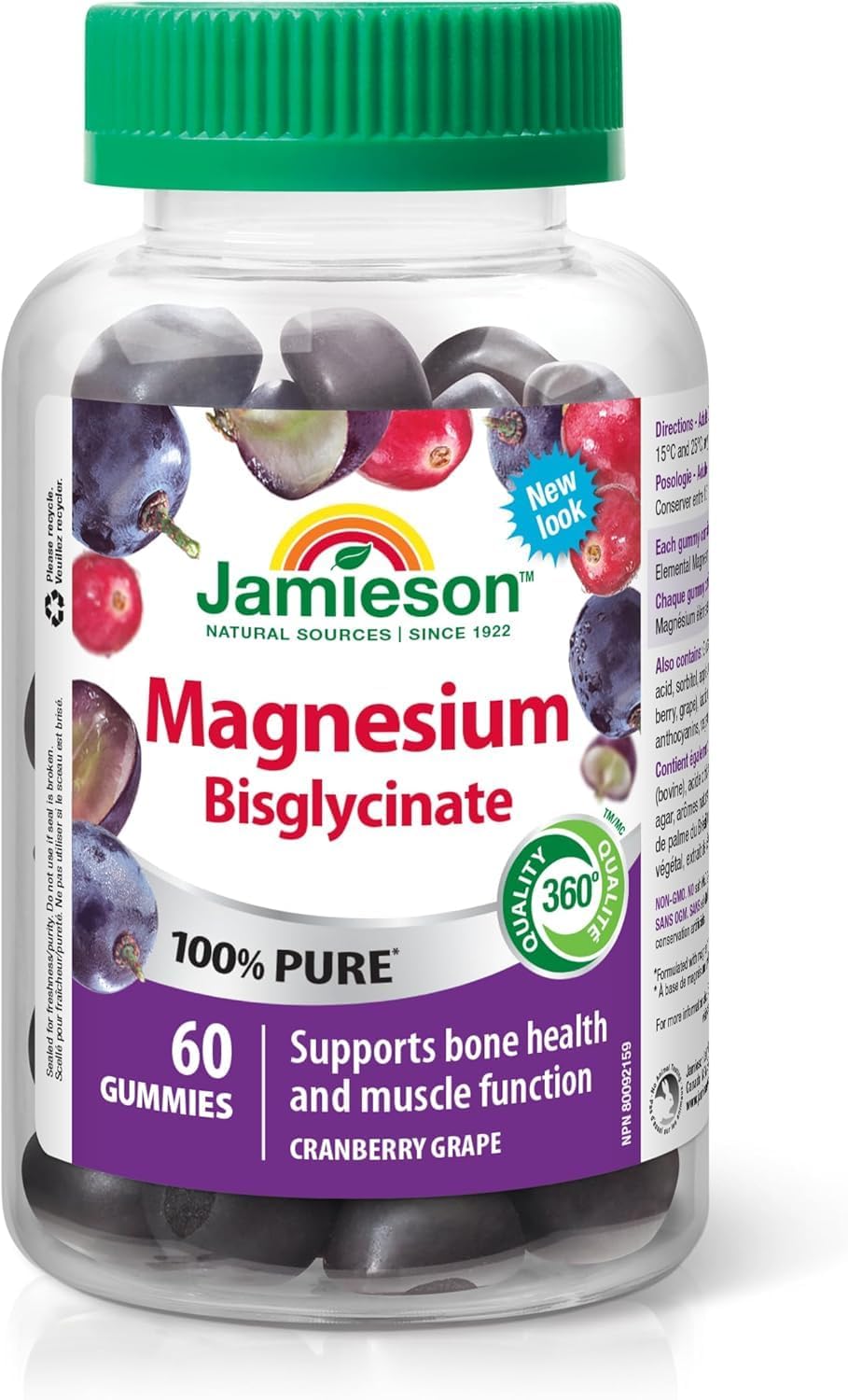 Detalle de Jamieson 9204 Magnesium Bisglycinate Gummies, 20 mg, Cranberry Grape, 60 Count