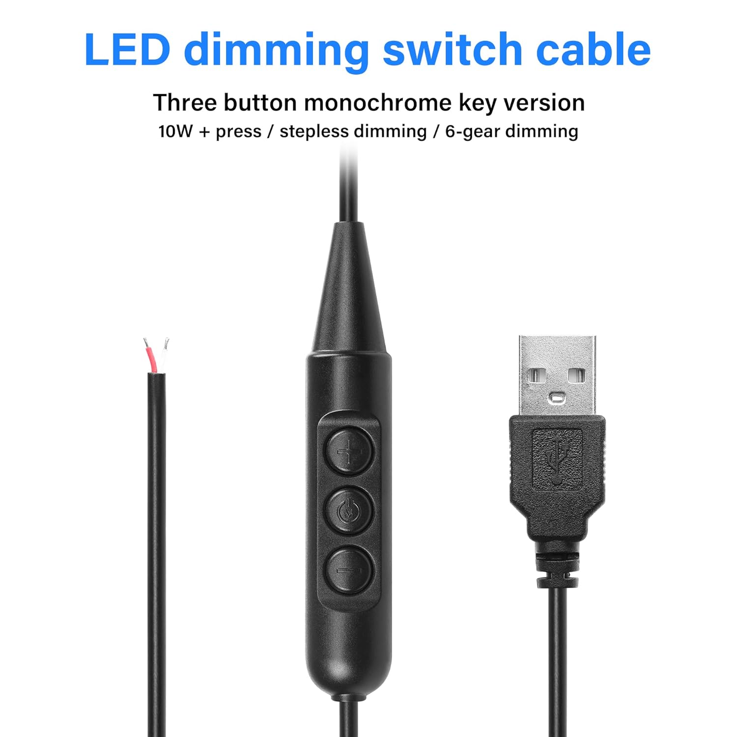 Thumbnail 5 de SinLoon USB 2.0 Inline Dimmer Switch Cable with On/Off USB A Plug to Stripped Ends, 6-Speed Dimmer for 5V Devices (1.5m) – Black