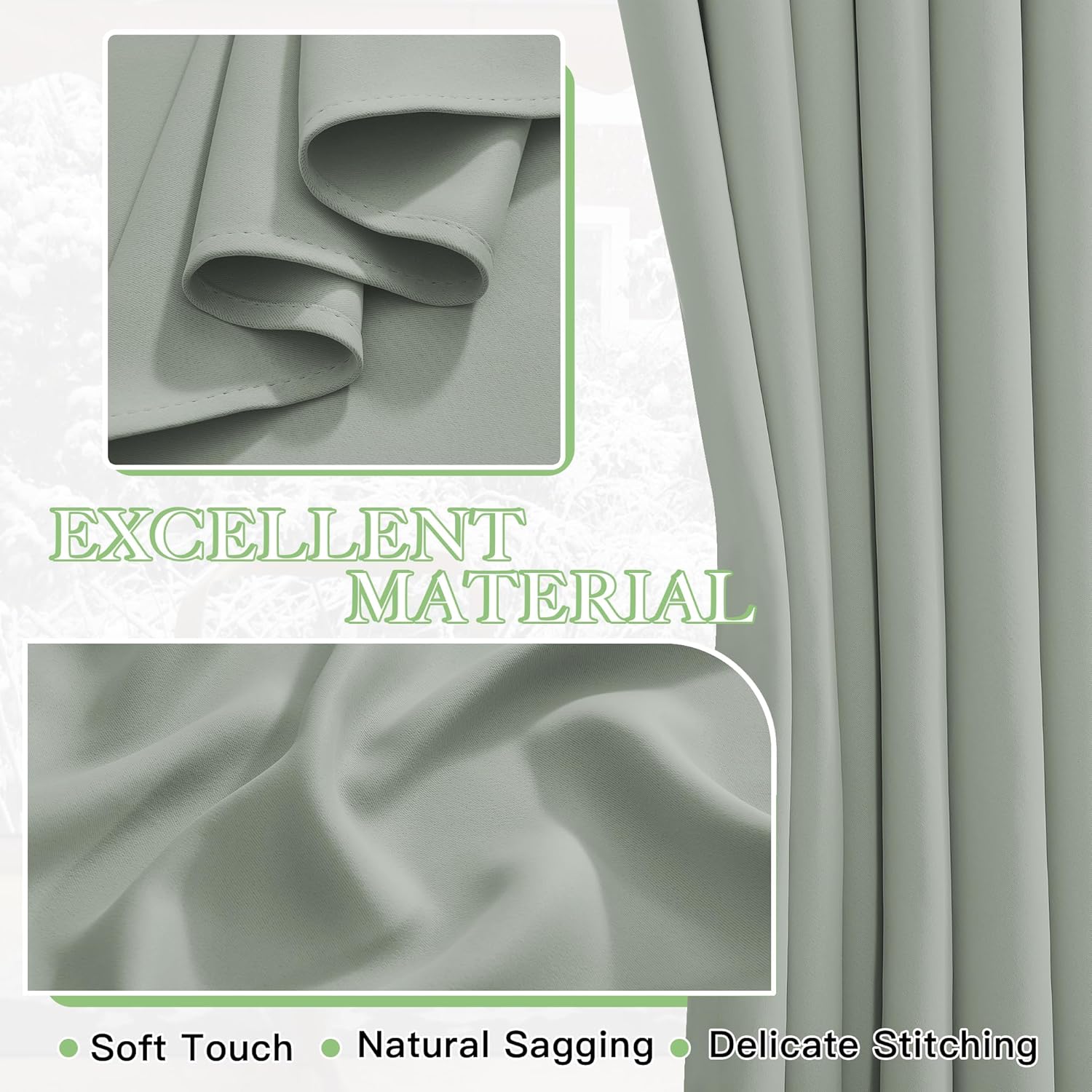 Thumbnail 6 de KGORGE Scheibengardine Salbeigrün – blickdichtes Küchenvorhang-Set mit Ösen (90 x 90 cm, 2er-Pack)