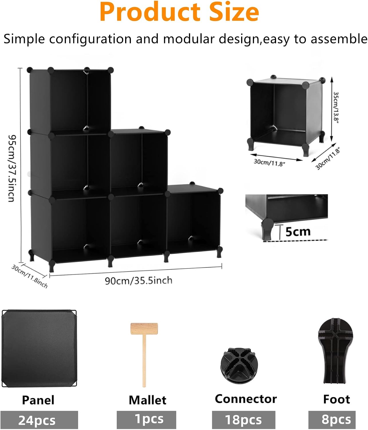 Thumbnail 2 de AWTATOS ULPZ002 6-Cube Storage Organizer, Black Plastic Stackable Shelves