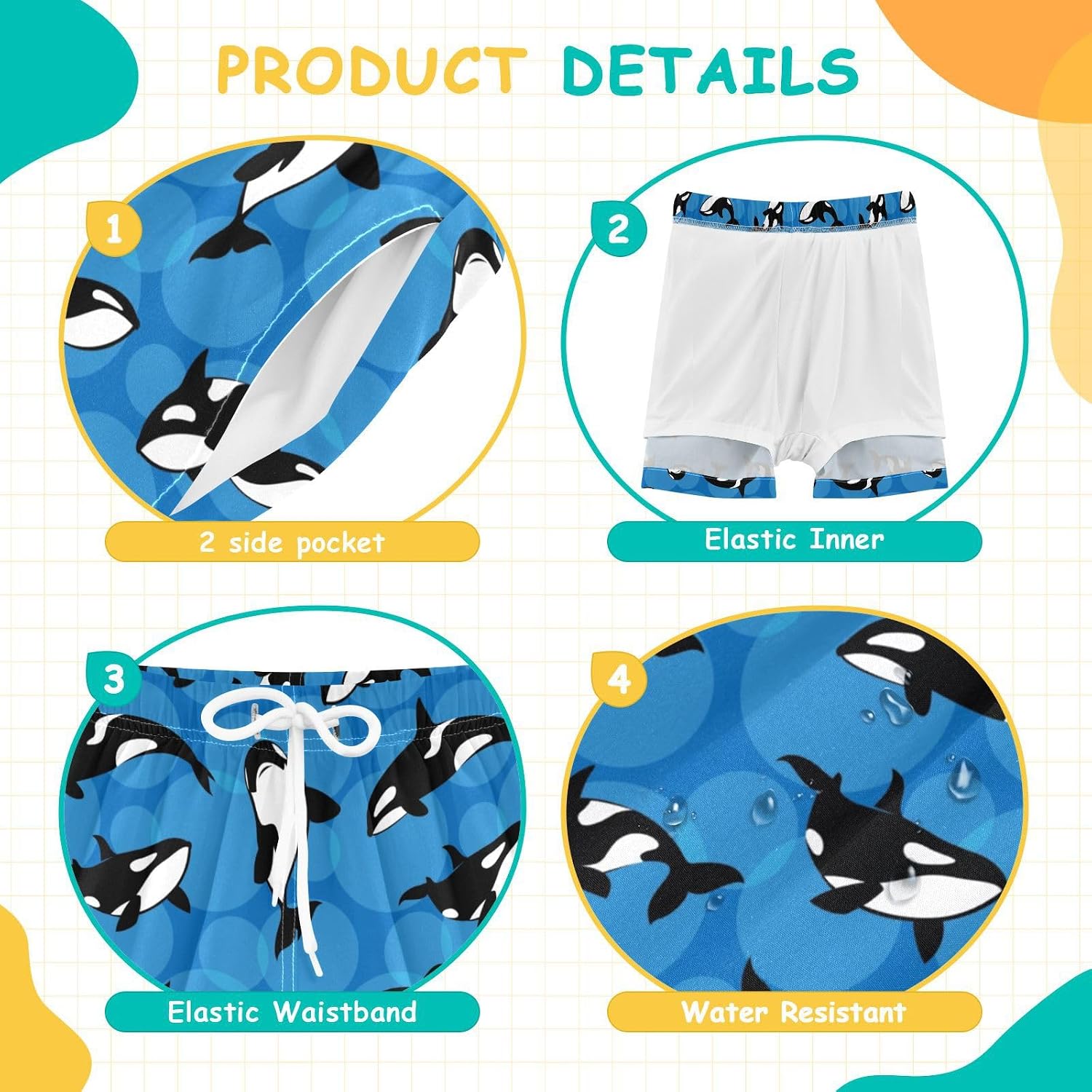 Detalle 1 de JHKKU Boys' Polyester-Spandex Swim Trunks