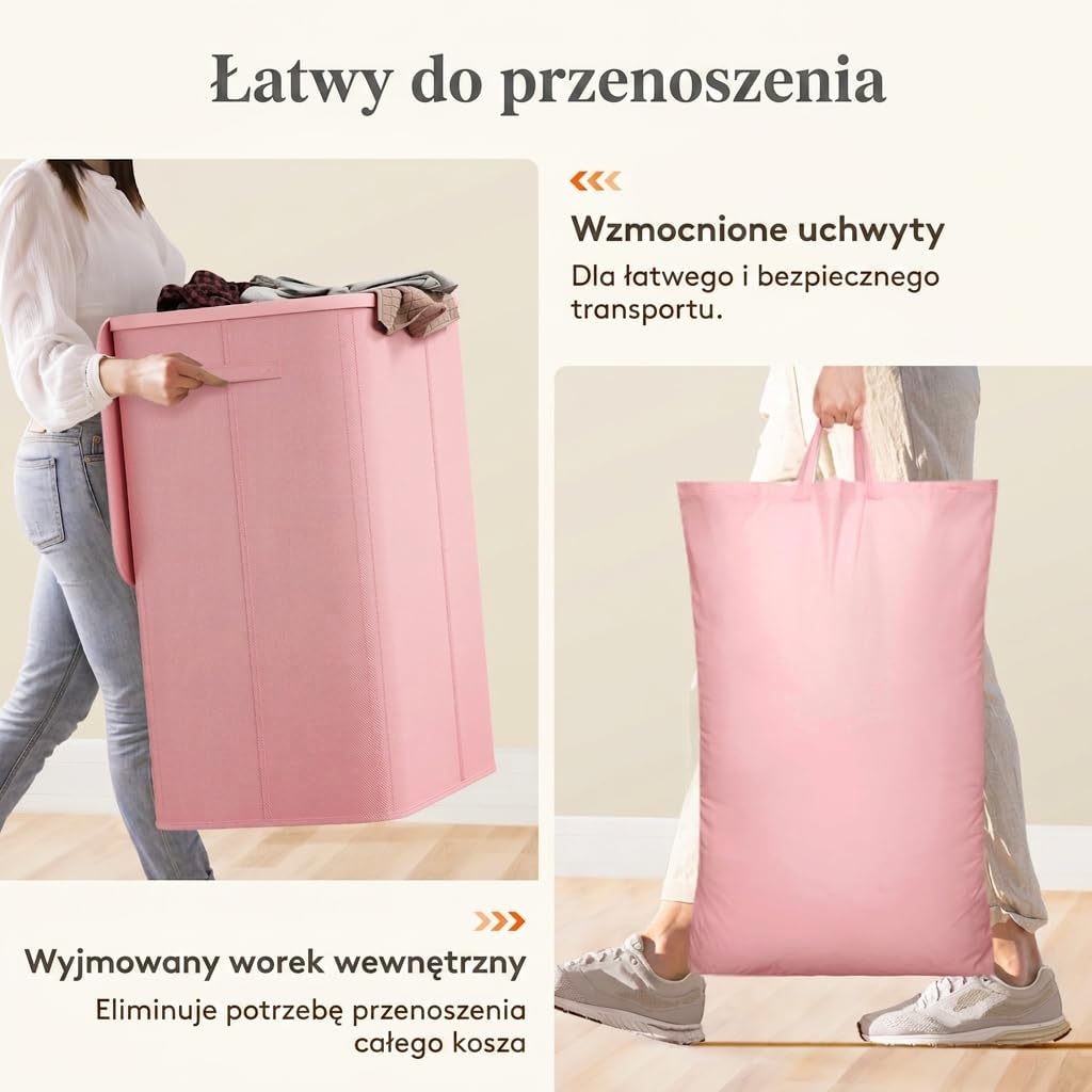 Detalle de Lifewit 24598 – składany kosz na pranie 185 l, 3 komory, pokrywa, różowy