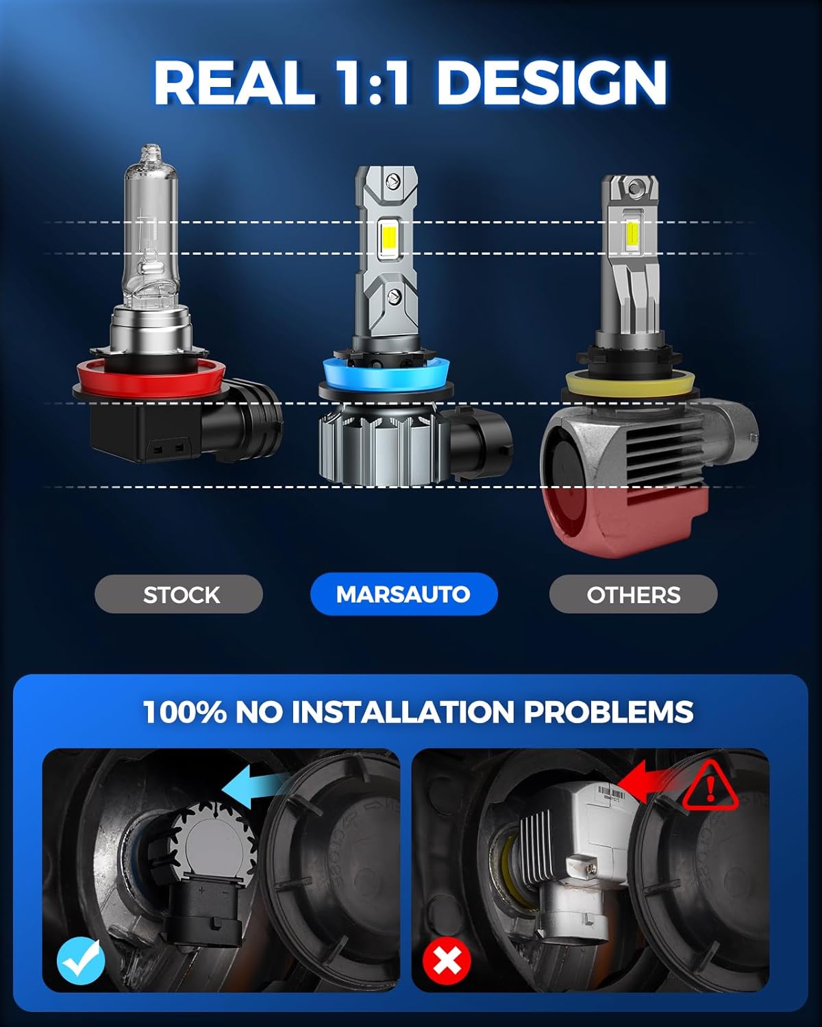 Thumbnail 2 de Marsauto H11/H8/H9 Bulbs: 30000LM, 1:1 MINI Design, 3-Min Plug & Play, IP68, Pack of 2