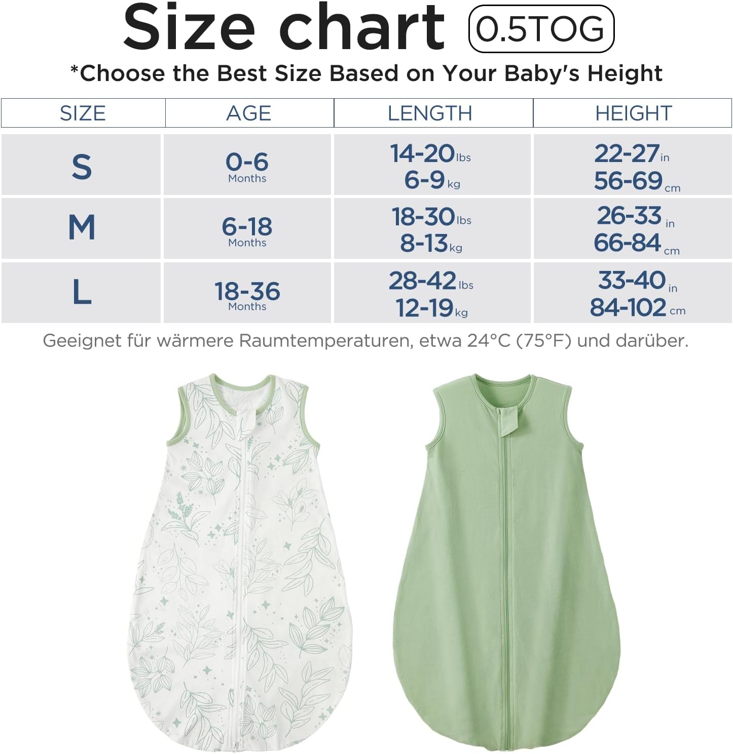 Thumbnail 4 de Duomiaomiao Baby Sleeping Bag 2 Pack: 0.5 Tog, 100% Cotton Summer Sleep Sack (18-36 Months) in Green Flowers