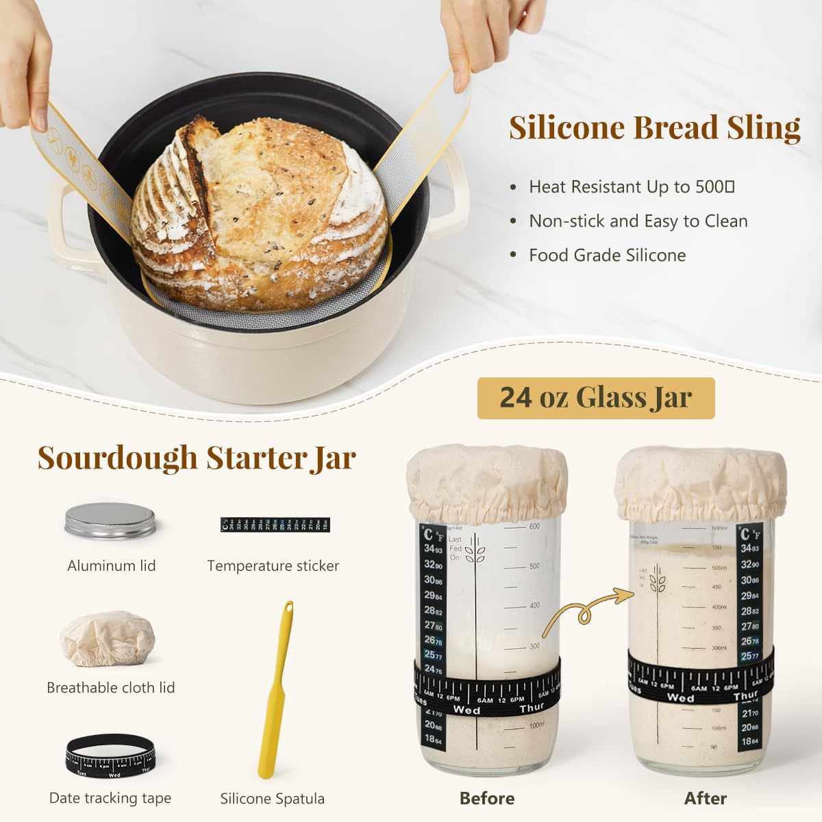 Detalle de BAVIFY Sourdough Starter Kit 10" 🍞