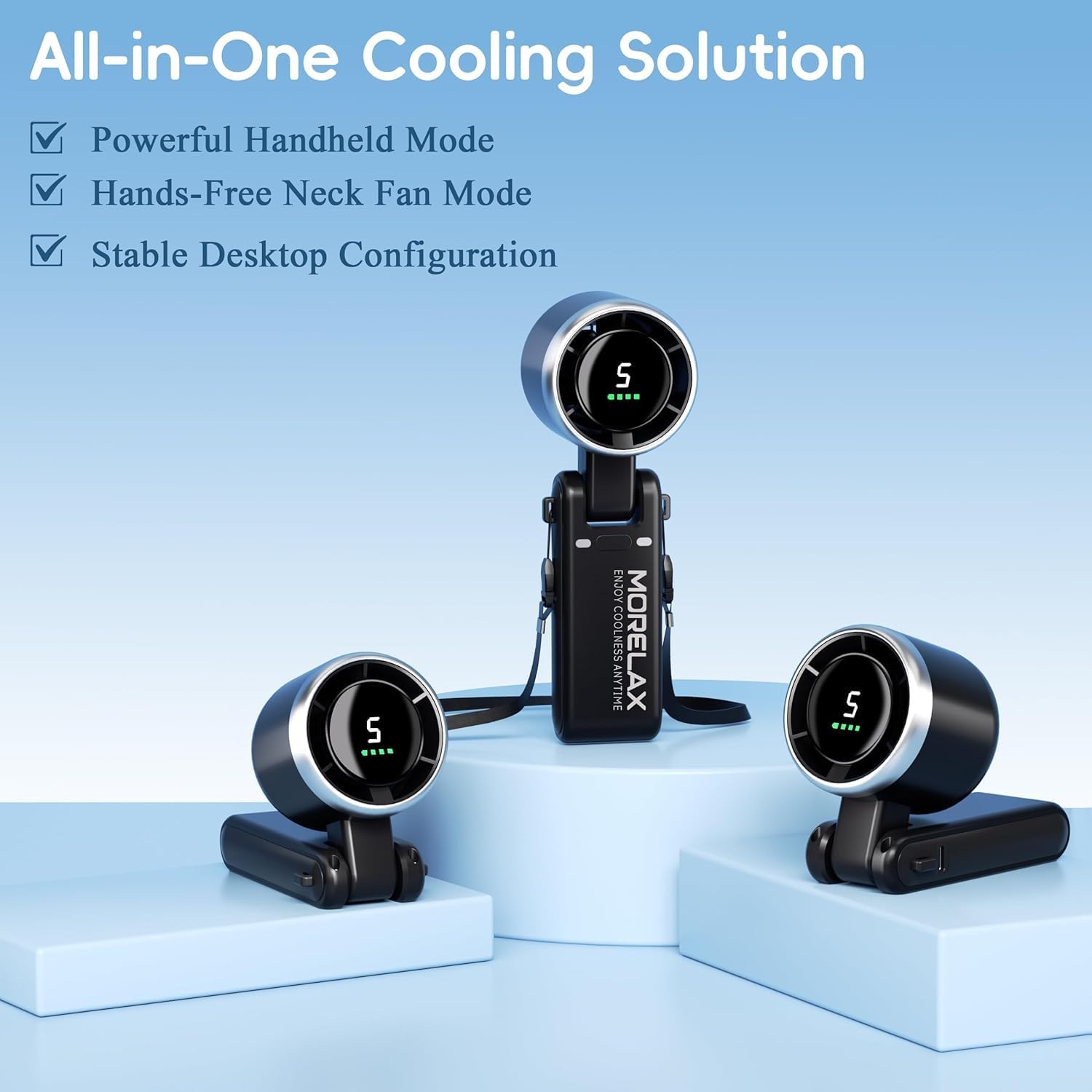 Thumbnail 4 de Morelax Personal Handheld Fan: High-Speed Turbo, 5-Speed with LED Display and 4000mAh USB Rechargeable Battery