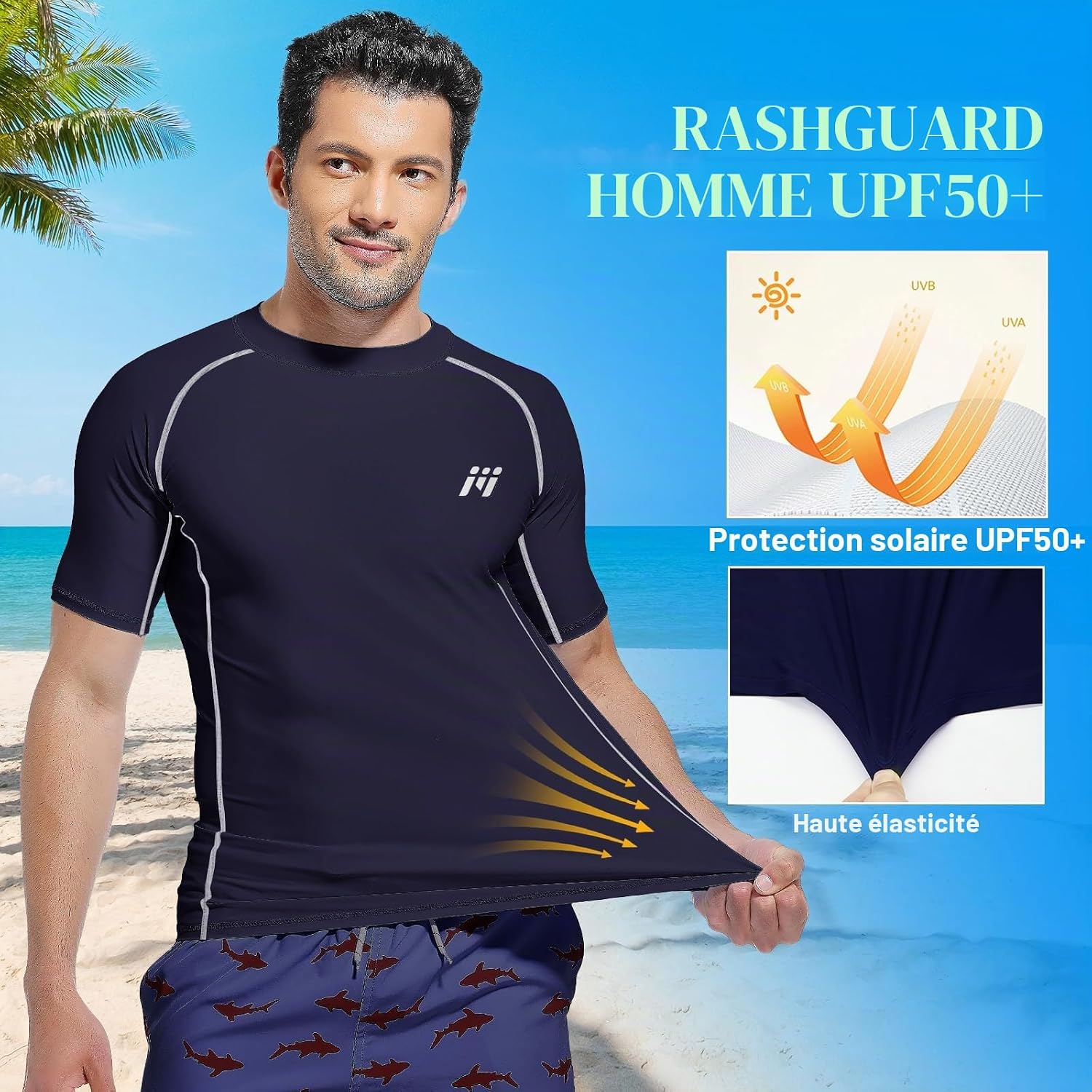 Detalle de MEETWEE Rashguard Homme Anti-UV UPF 50+ à Manches Courtes ou Longues – Séchage rapide et léger