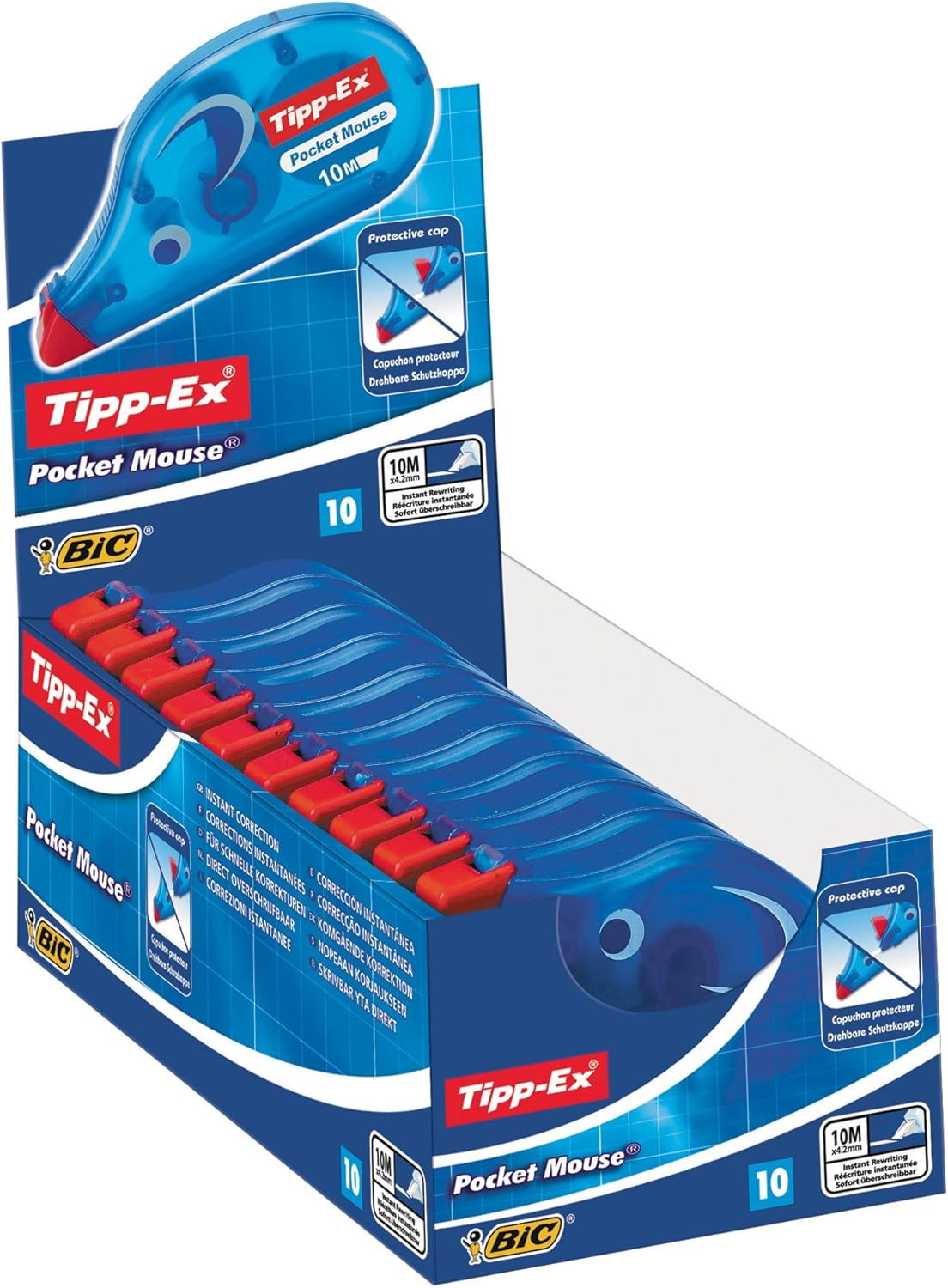 Tipp-Ex Korrekturroller Pocket Mouse mit Schutzkappe – 10 m x 4,2 mm, 10er-Pack