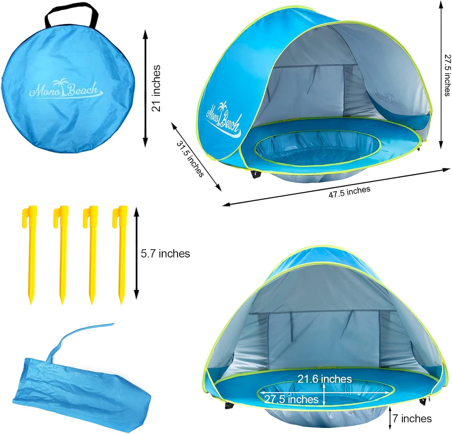Thumbnail 6 de Monobeach Baby Beach Tent Pop Up Portable Shade Pool (UV Protection) for Infants
