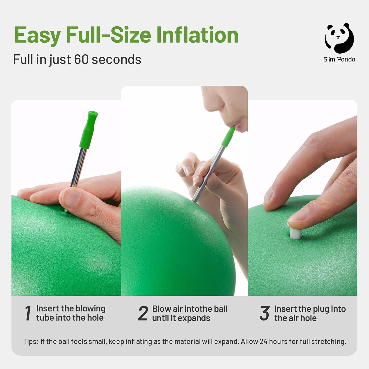 Thumbnail 6 de Slim Panda Gymnastikball Klein 23–25 cm – Pilates Ball mit Aufblasbarem Strohhalm, Soft Yoga Ball für Home Fitness